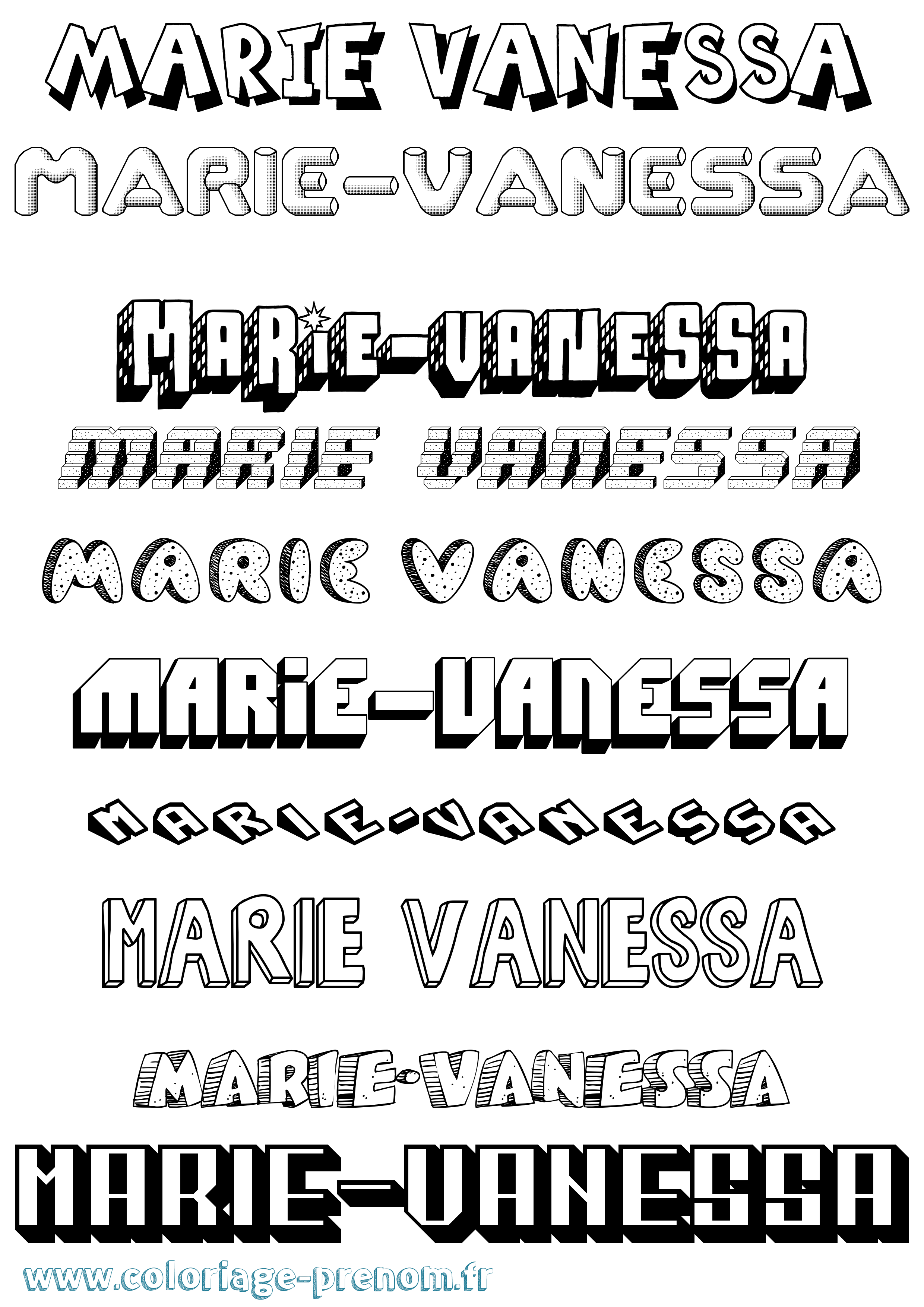 Coloriage Marie-Vanessa Effet 3D Coloriage prénom Marie-Vanessa Effet 3D