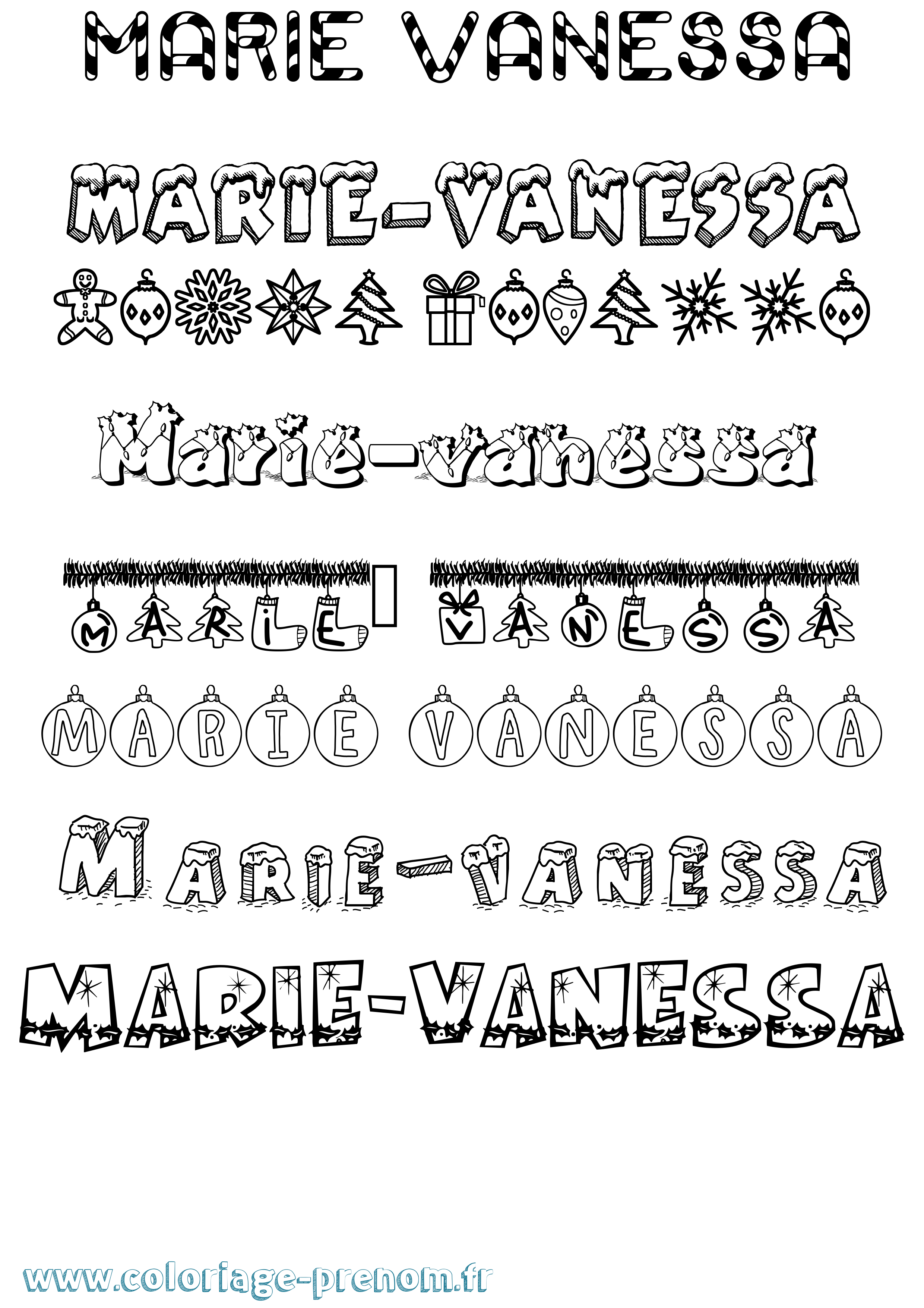 Coloriage Marie-Vanessa Noël Coloriage prénom Marie-Vanessa Noël