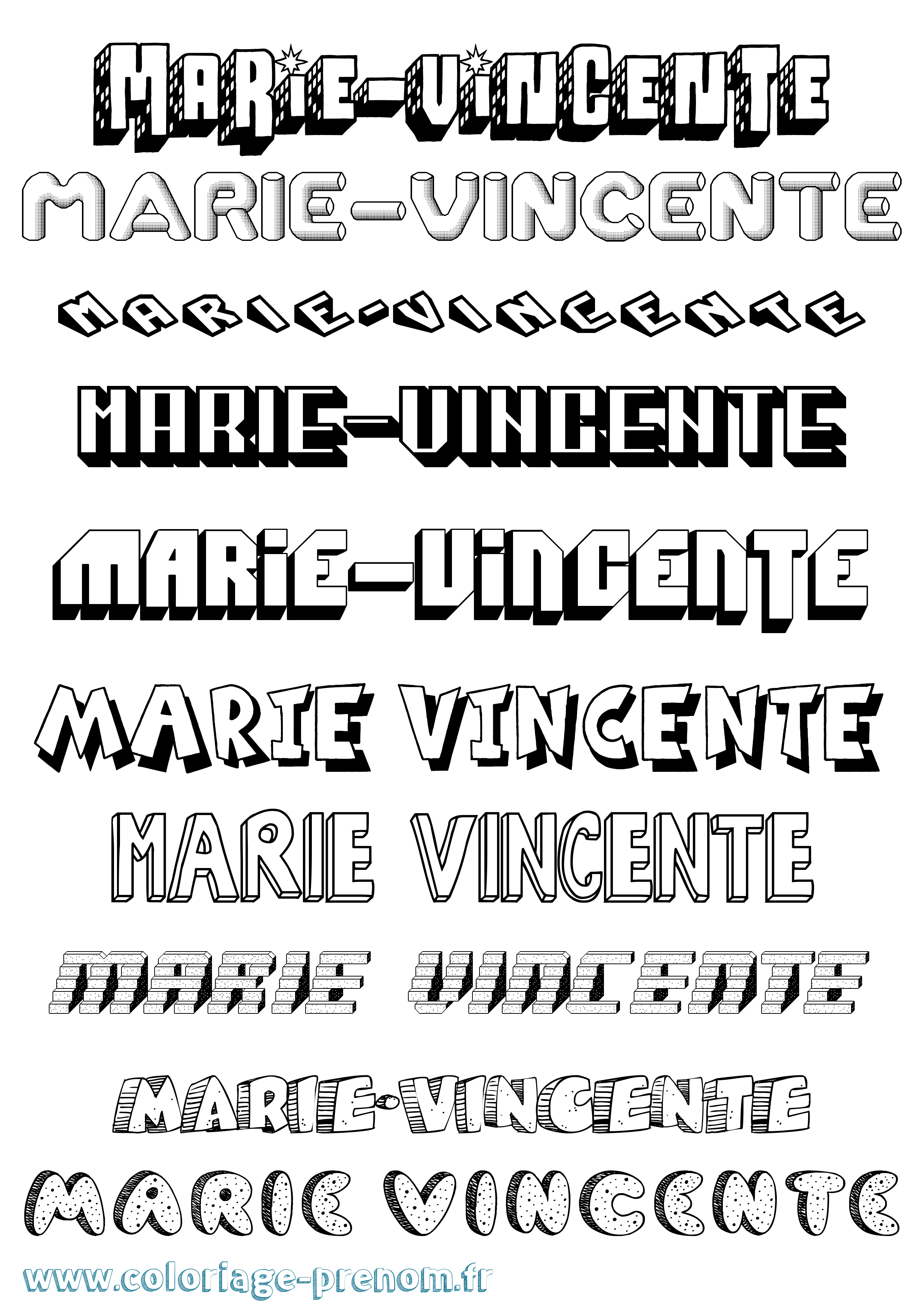 Coloriage Marie-Vincente Effet 3D Coloriage prénom Marie-Vincente Effet 3D