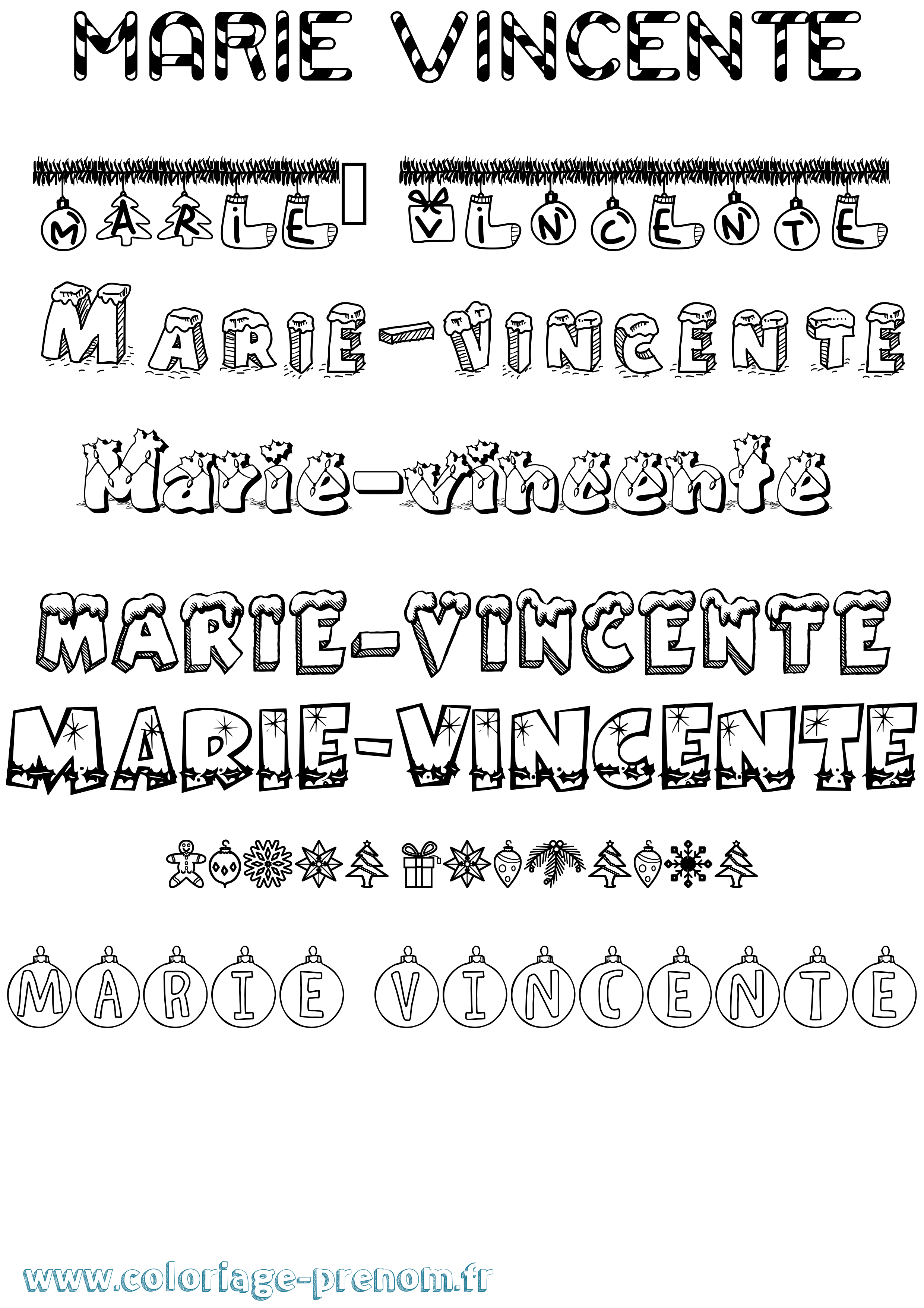 Coloriage Marie-Vincente Noël Coloriage prénom Marie-Vincente Noël