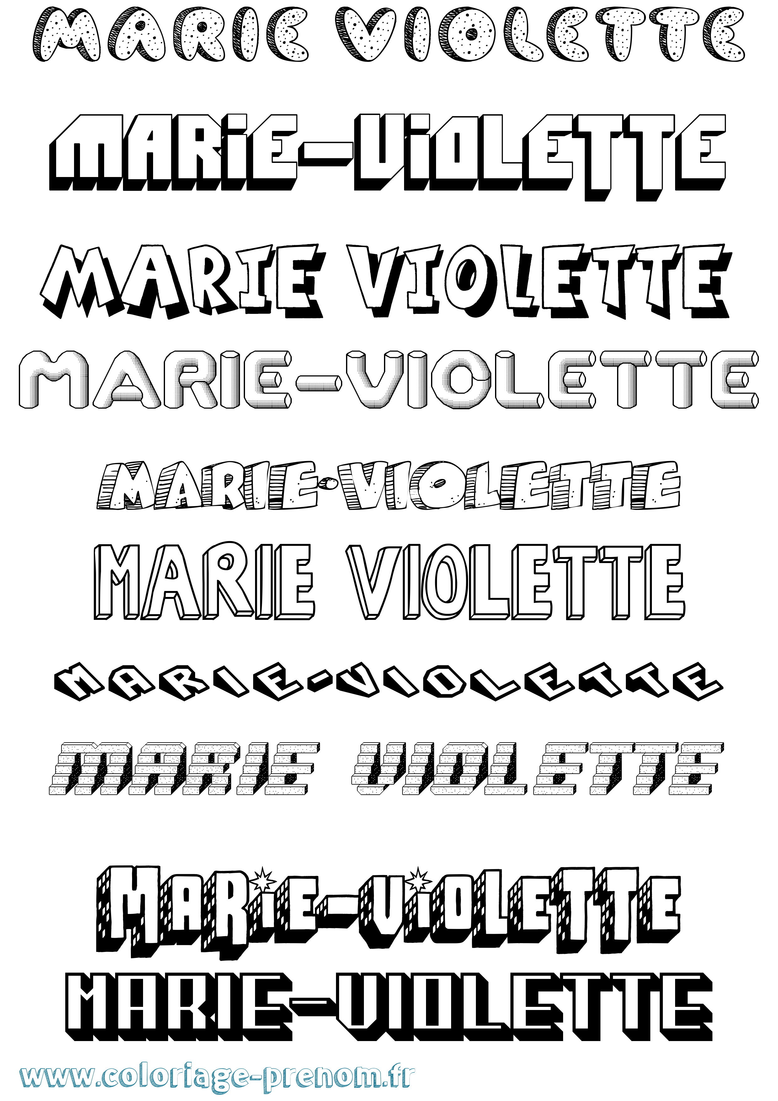 Coloriage Marie-Violette Effet 3D Coloriage prénom Marie-Violette Effet 3D