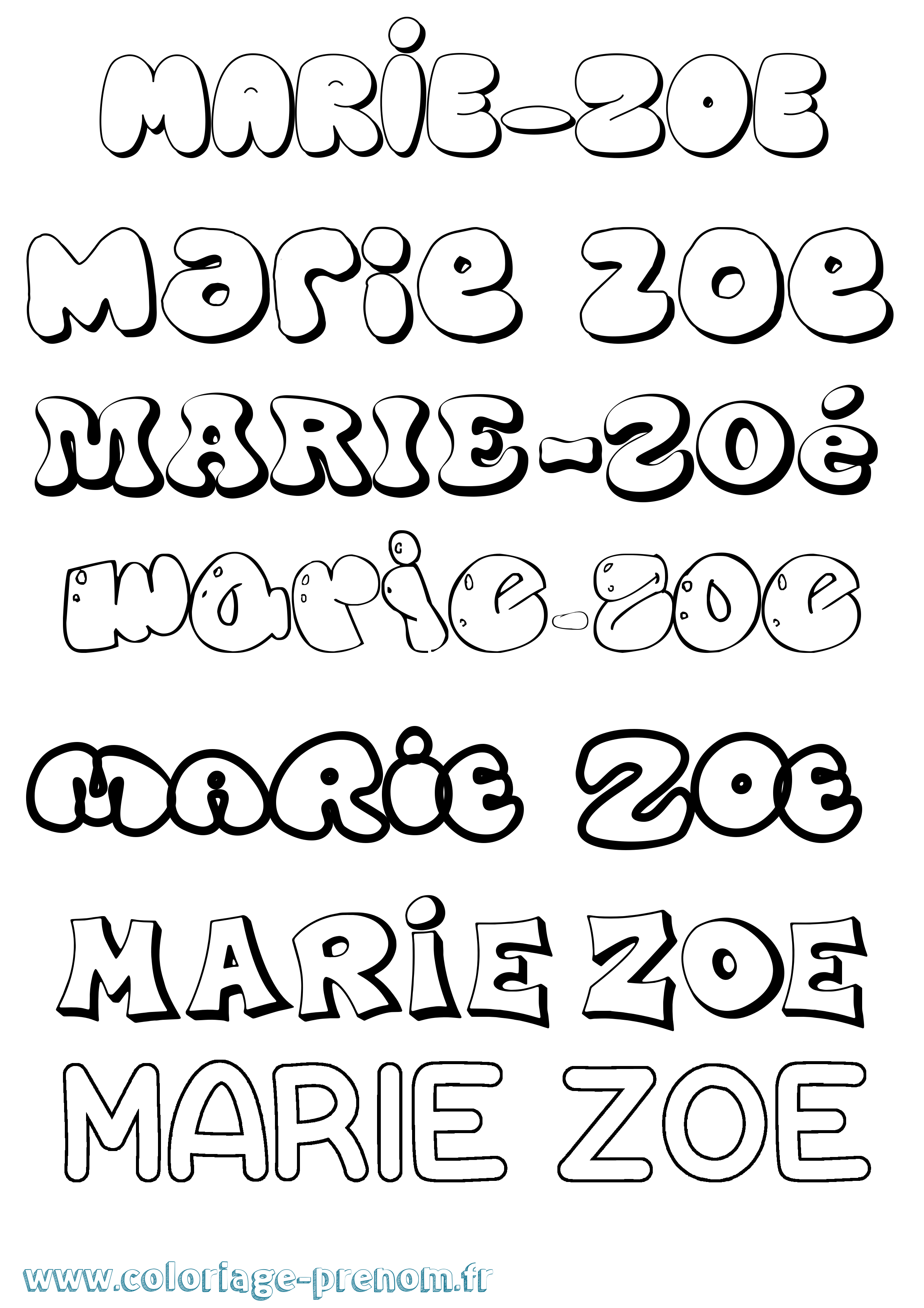 Coloriage Marie-Zoé Bubble Coloriage prénom Marie-Zoé Bubble