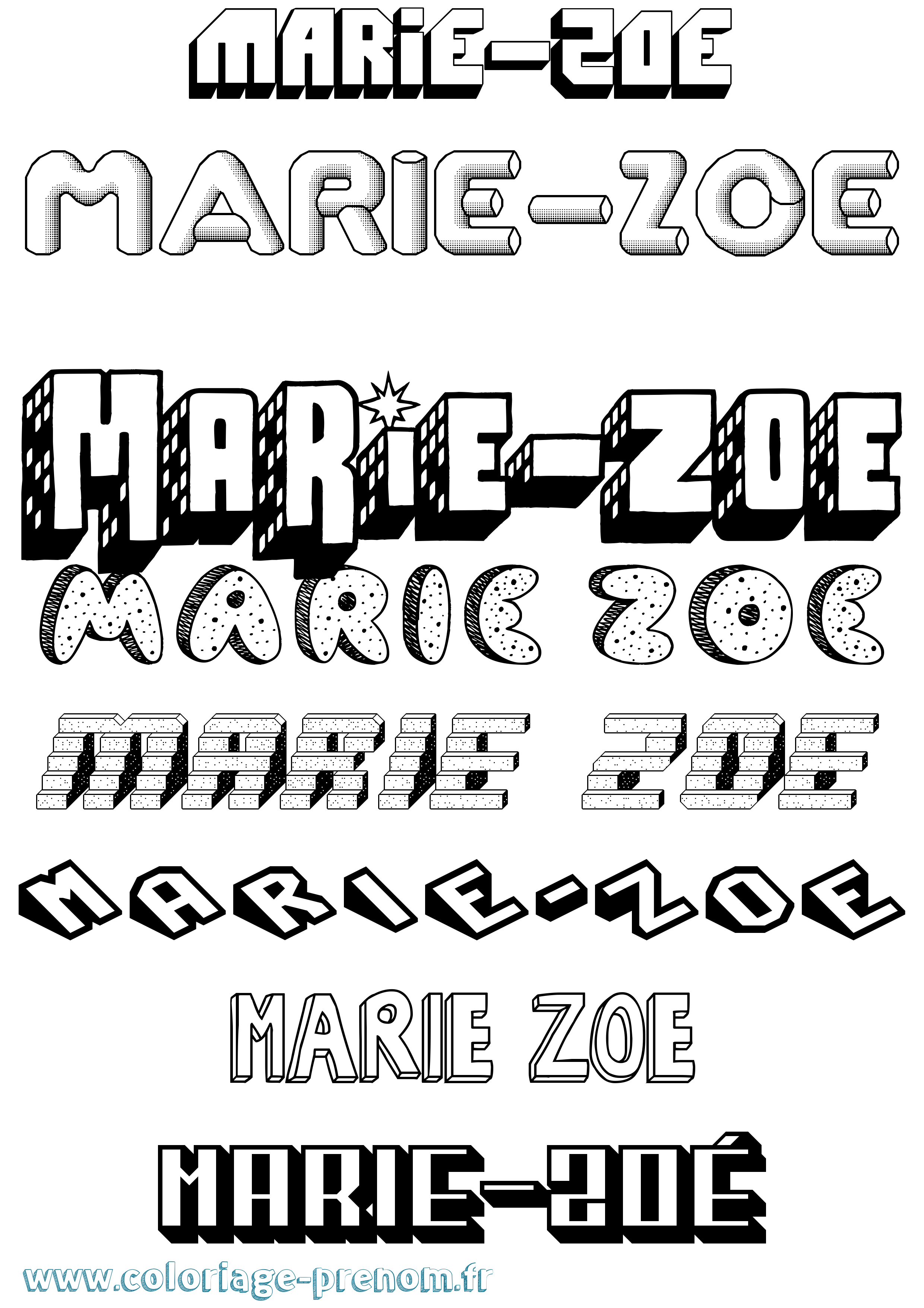 Coloriage Marie-Zoé Effet 3D Coloriage prénom Marie-Zoé Effet 3D