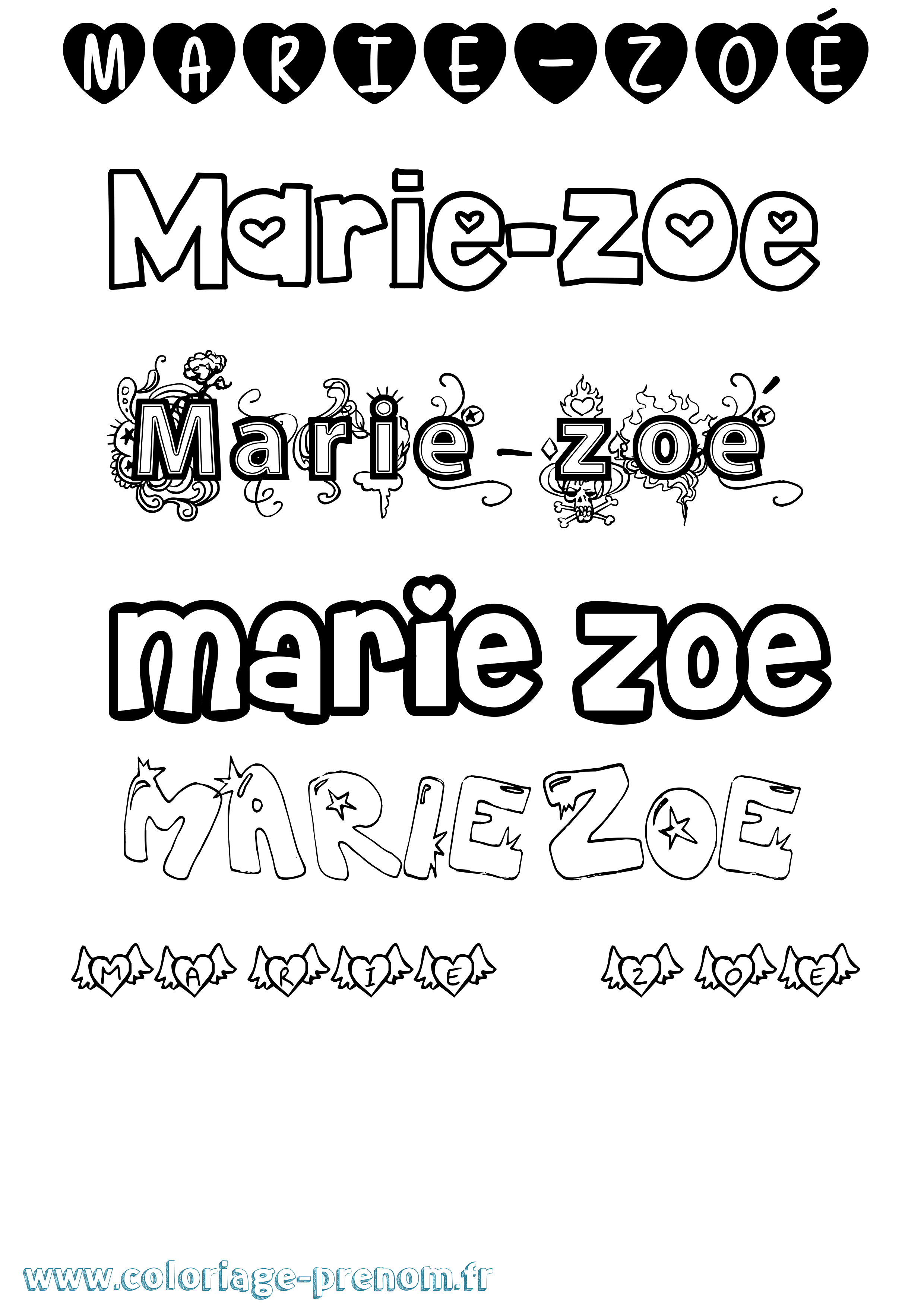 Coloriage Marie-Zoé Girly Coloriage prénom Marie-Zoé Girly