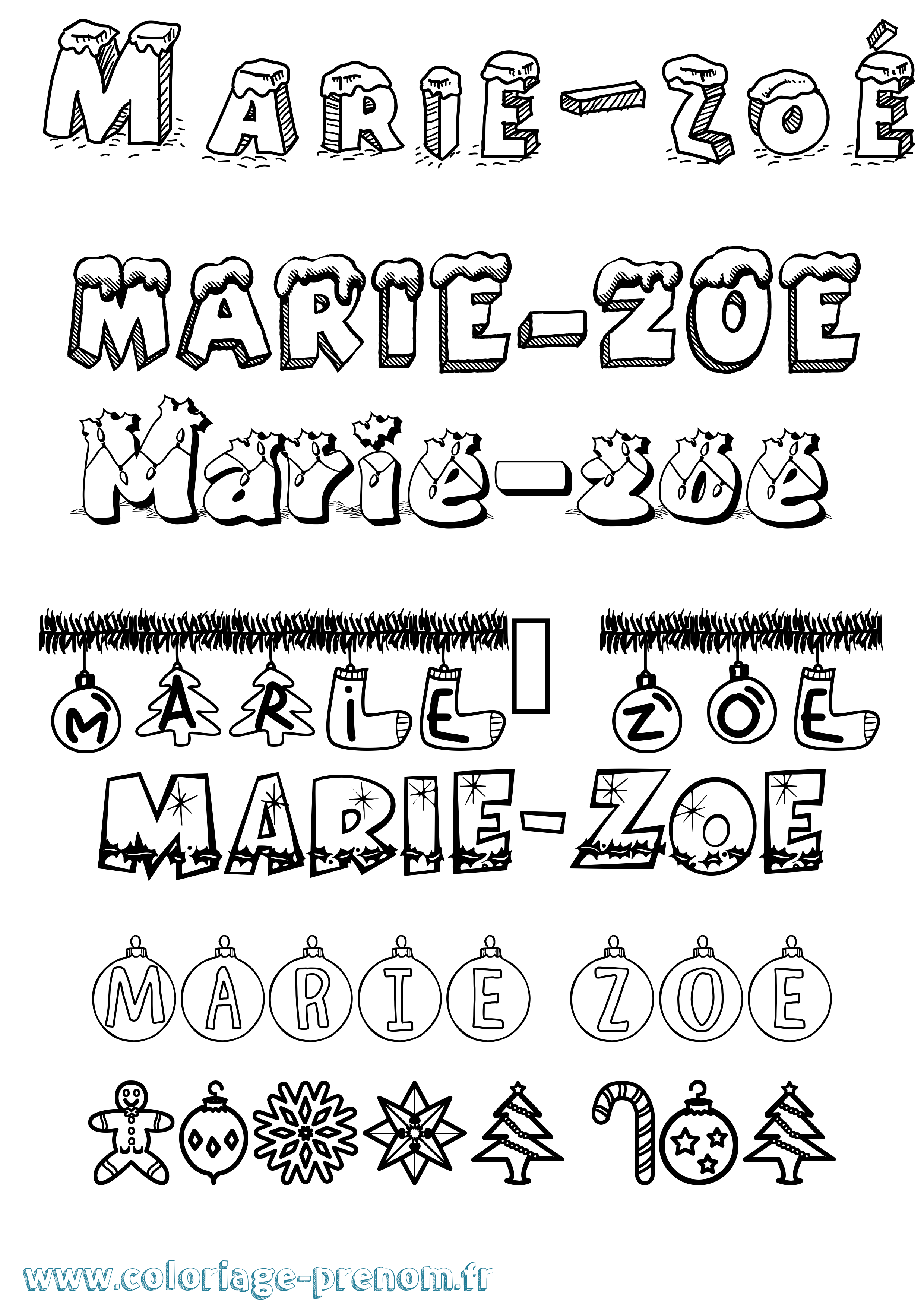 Coloriage Marie-Zoé Noël Coloriage prénom Marie-Zoé Noël