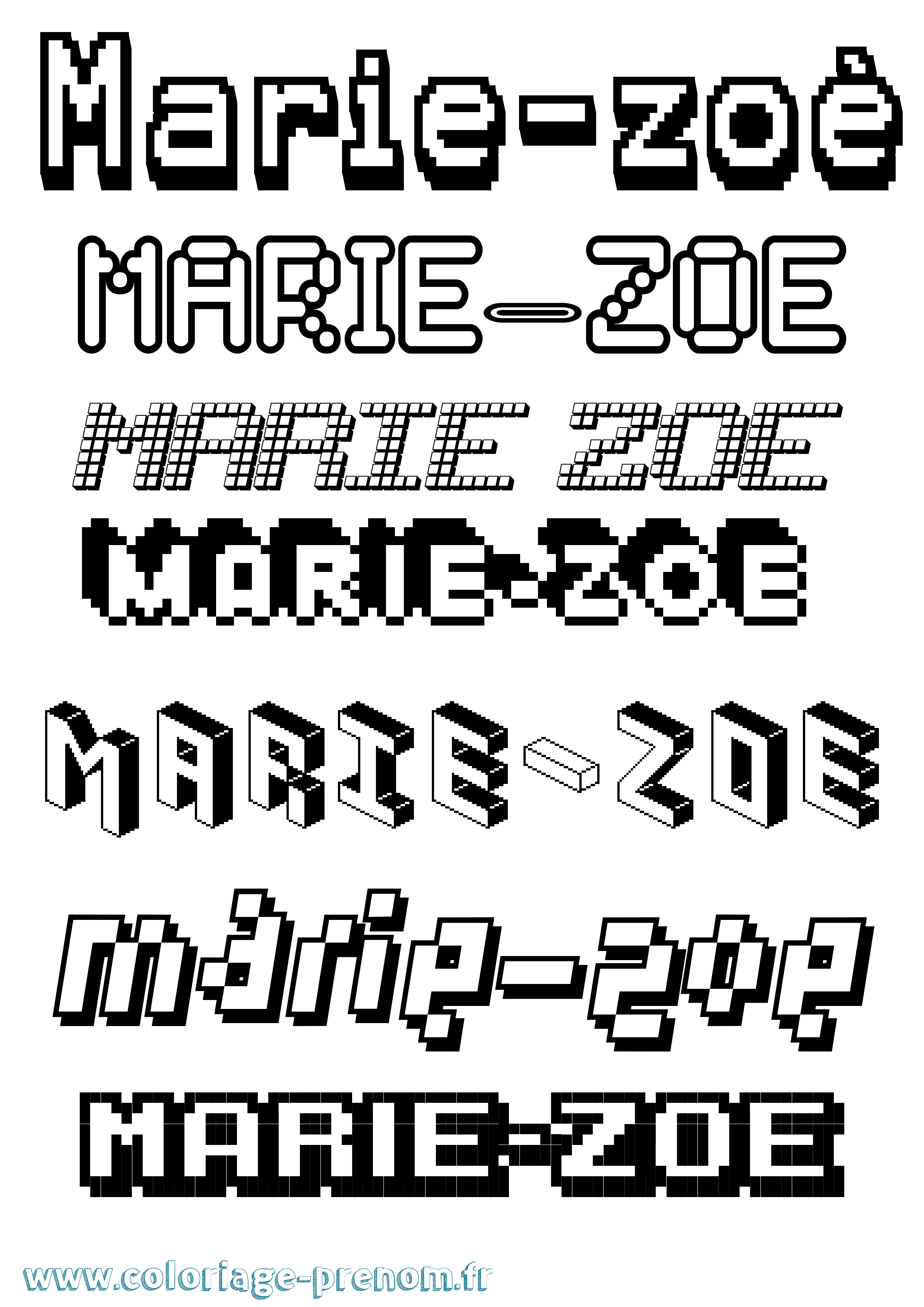 Coloriage Marie-Zoé Pixel Coloriage prénom Marie-Zoé Pixel