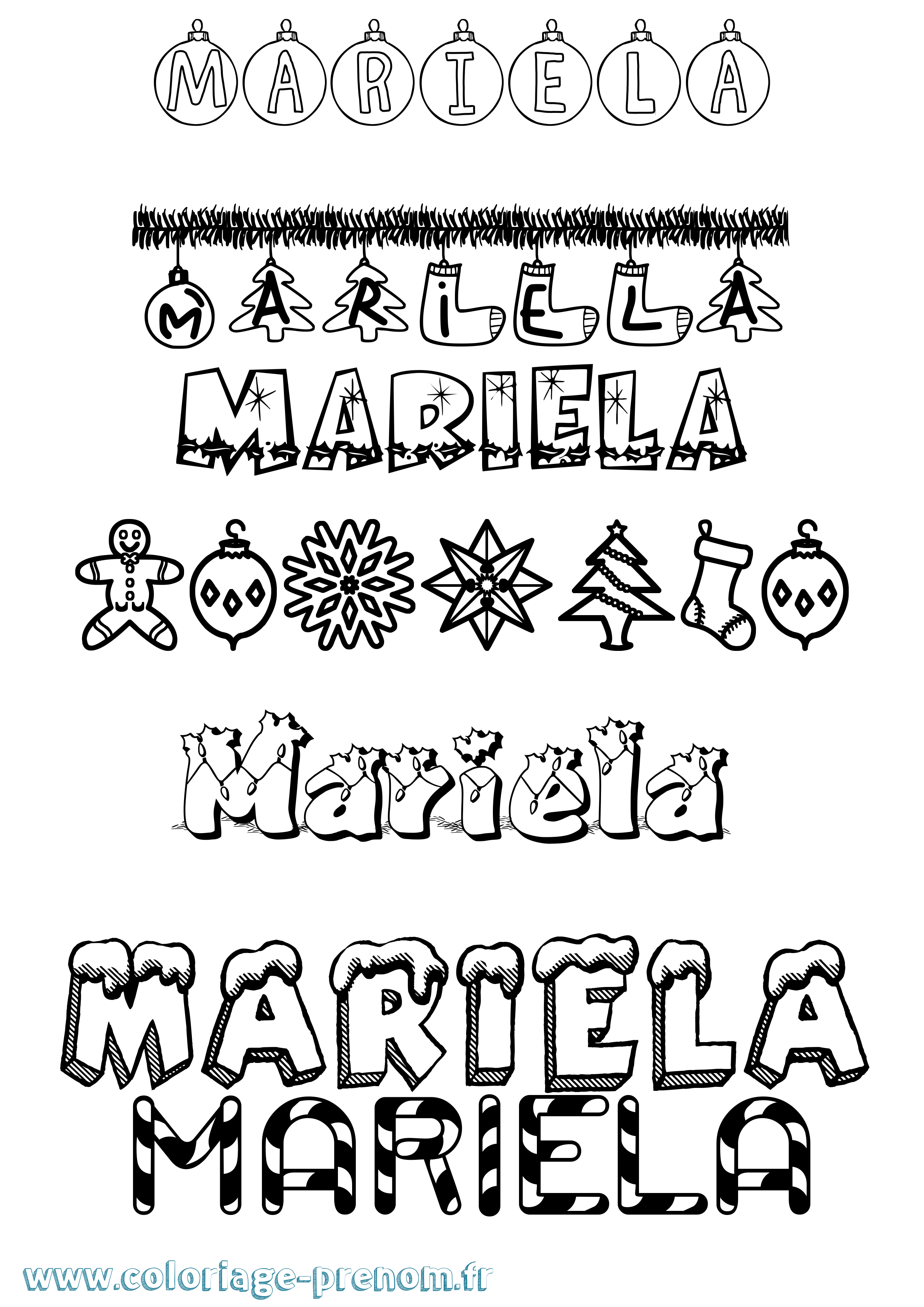 Coloriage Mariela Noël Coloriage prénom Mariela Noël
