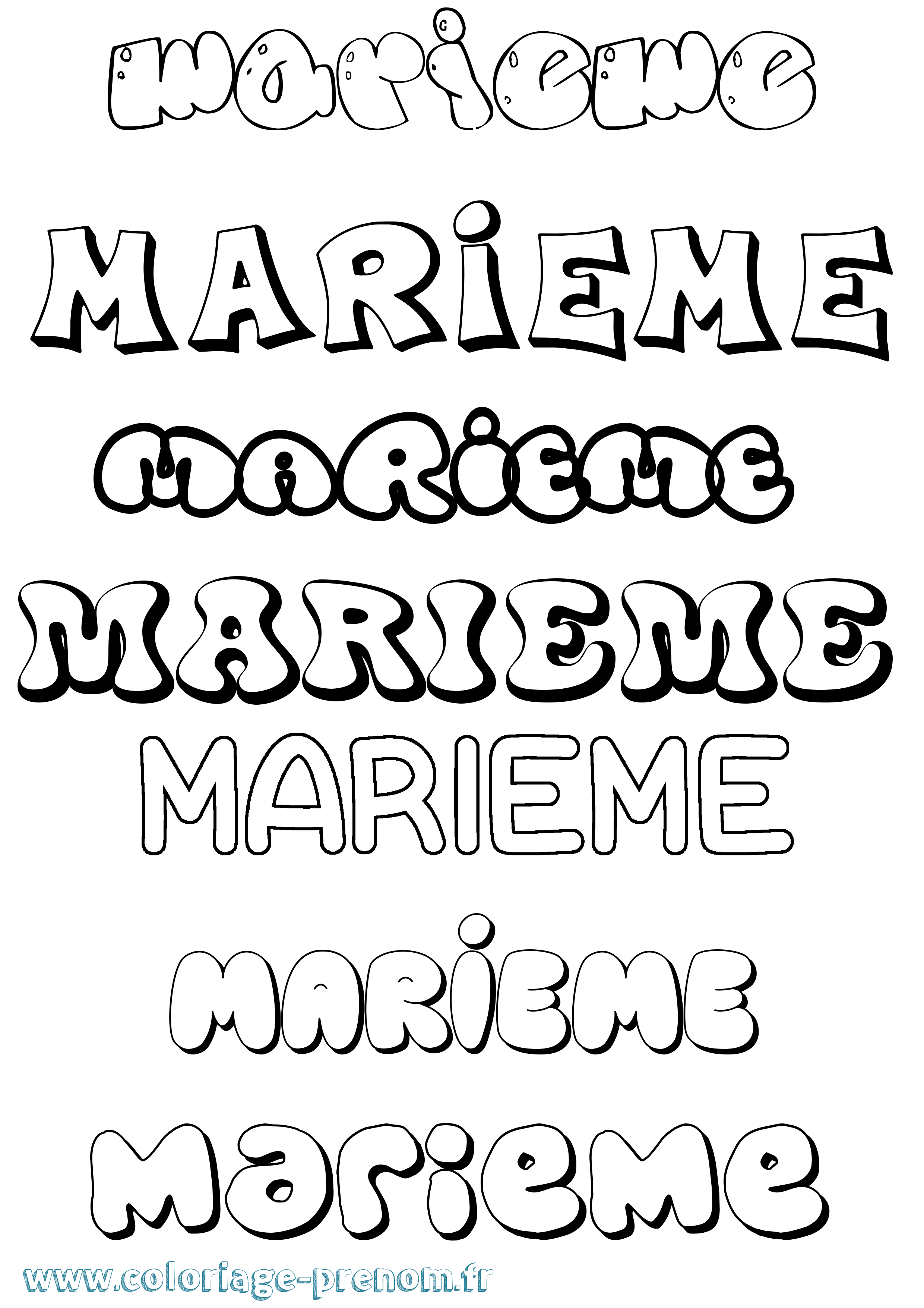 Coloriage Marieme Bubble Coloriage prénom Marieme Bubble