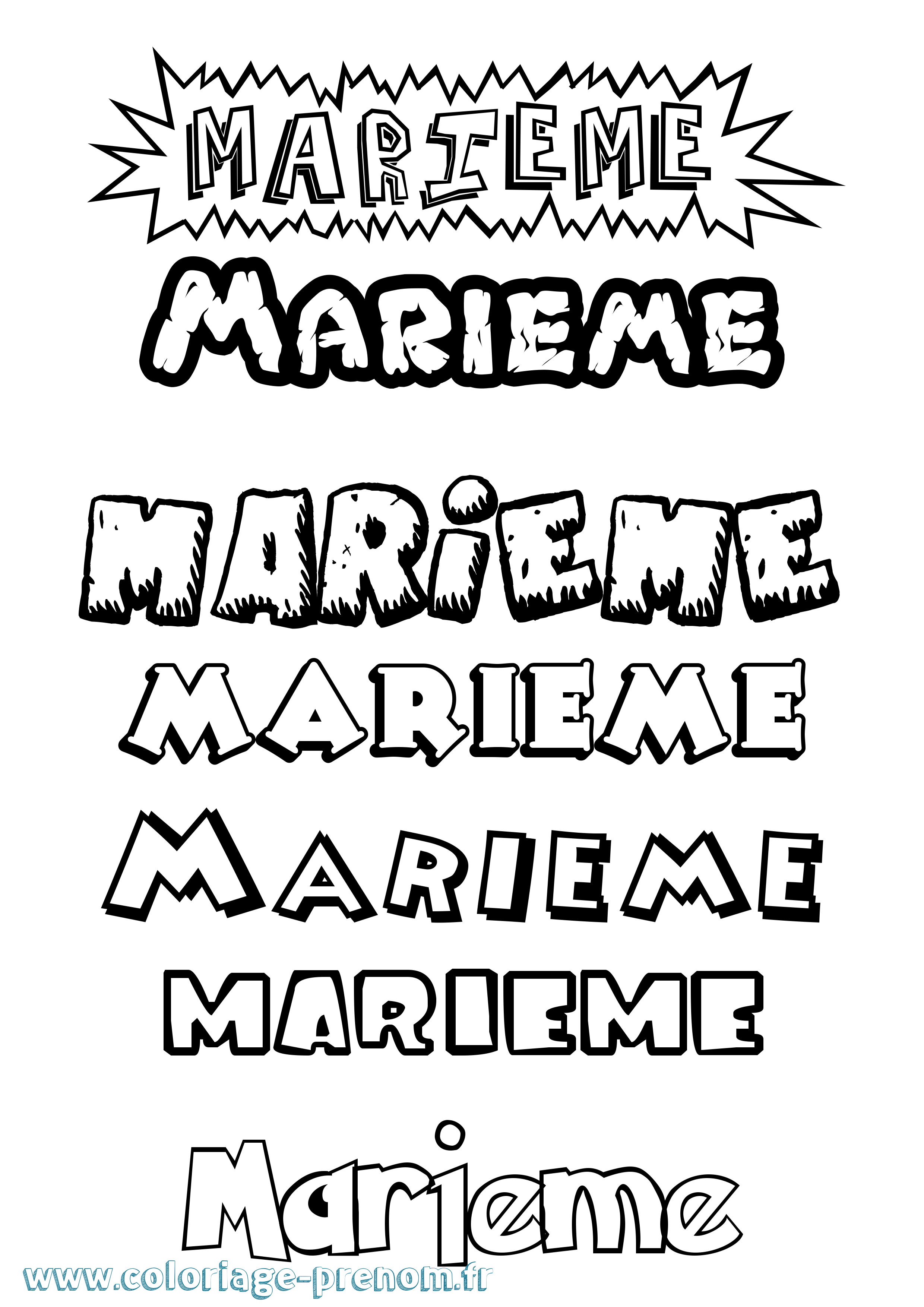 Coloriage Marieme Dessin Animé Coloriage prénom Marieme Dessin Animé