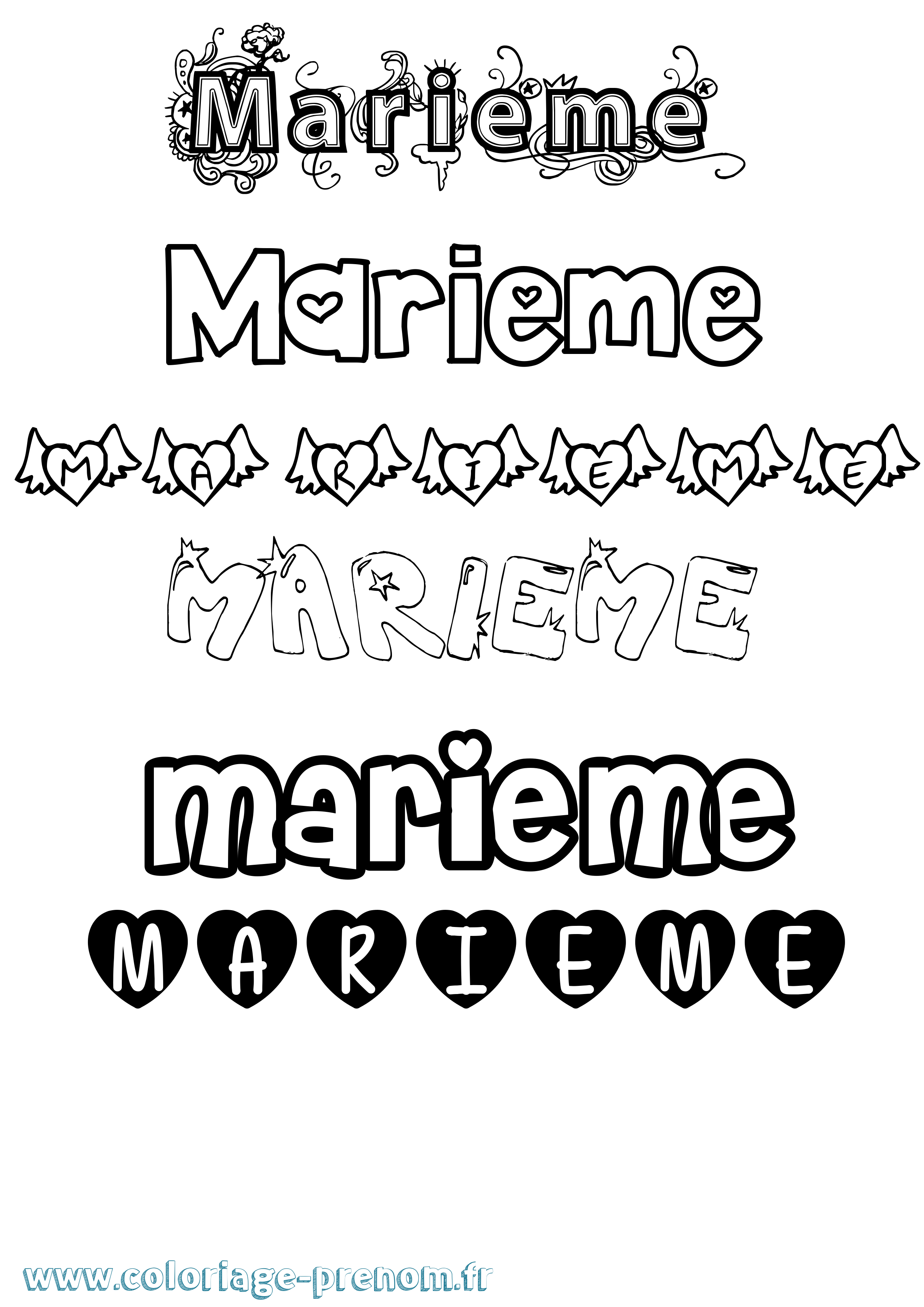 Coloriage Marieme Girly Coloriage prénom Marieme Girly