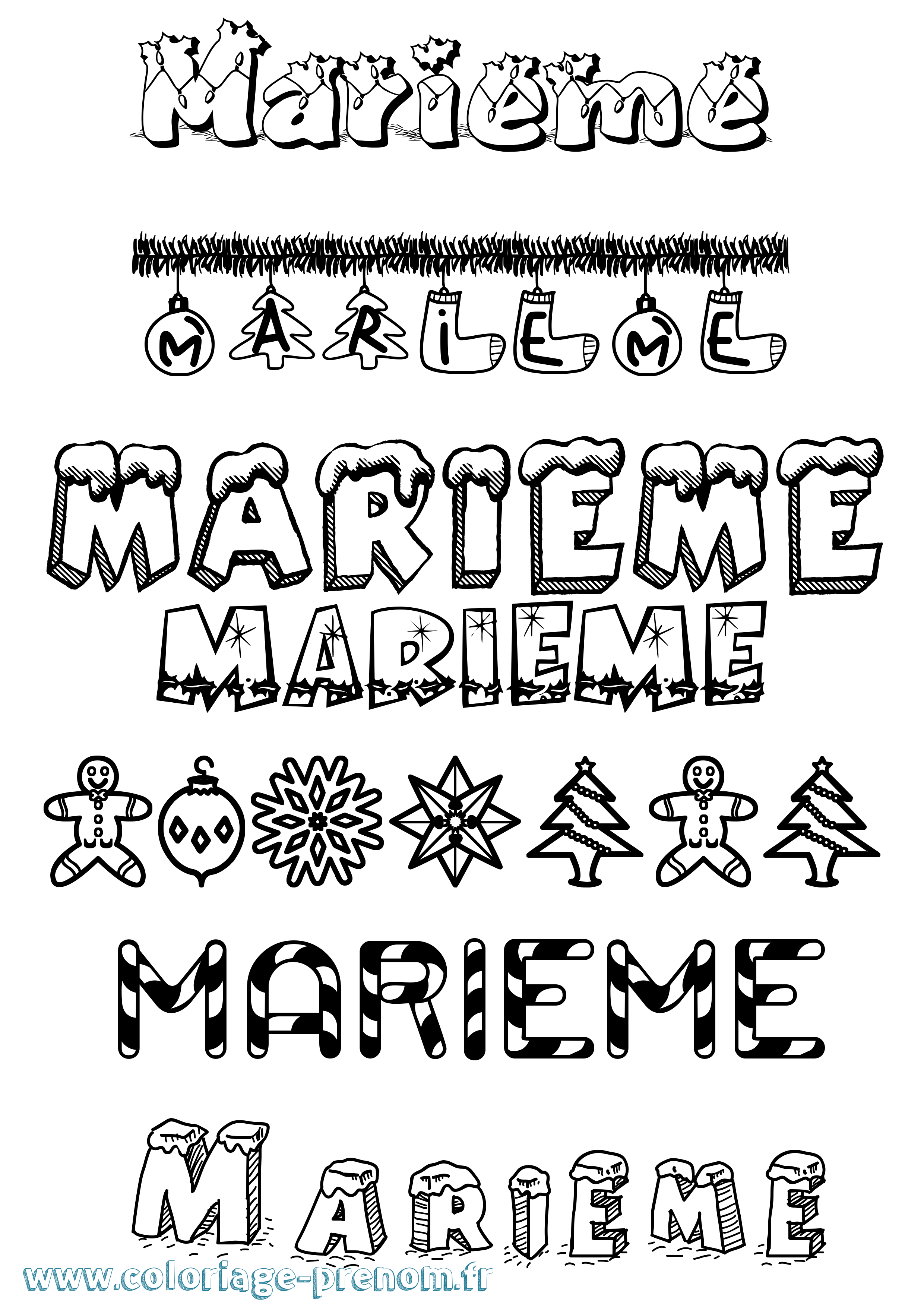 Coloriage Marieme Noël Coloriage prénom Marieme Noël