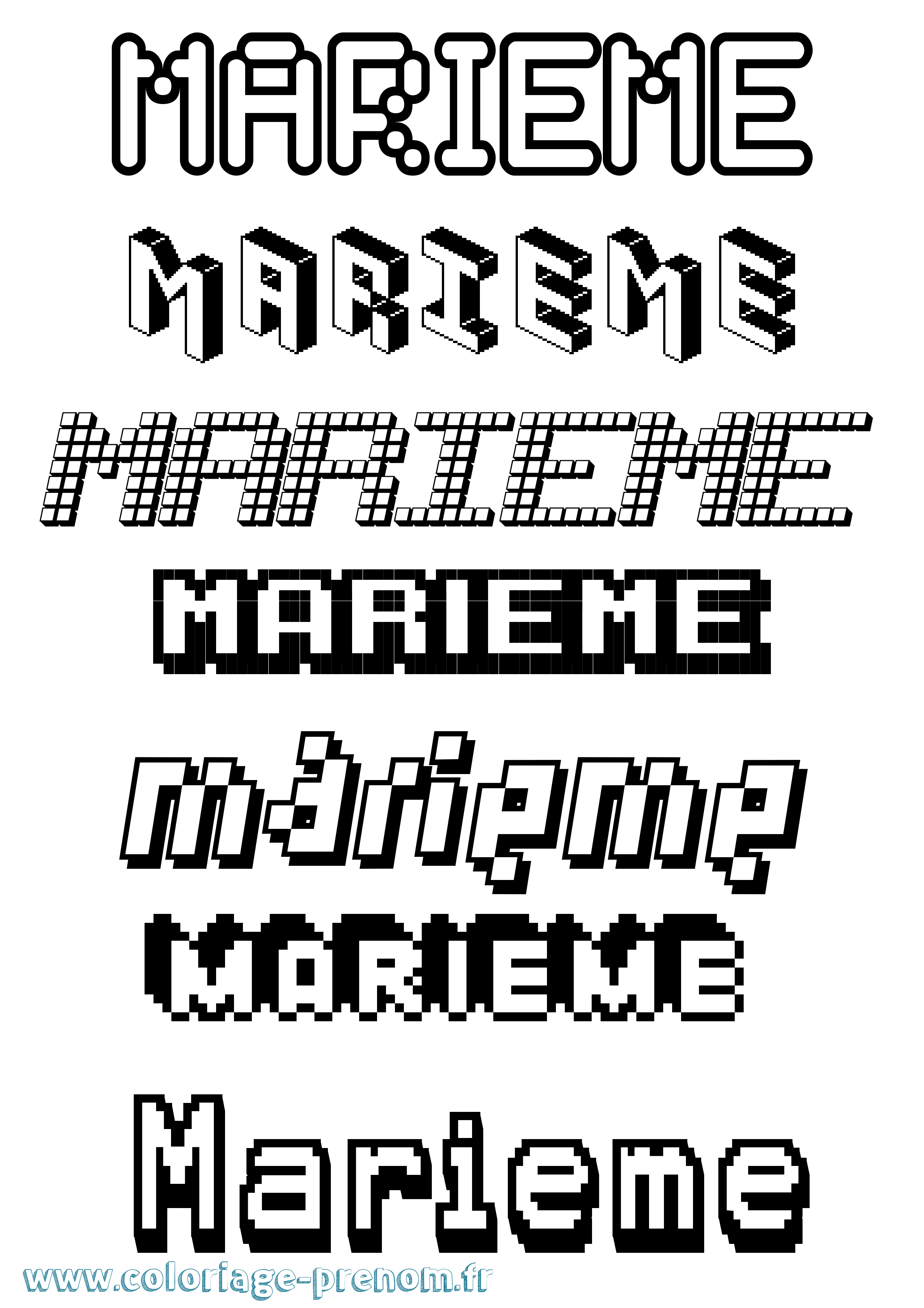 Coloriage Marieme Pixel Coloriage prénom Marieme Pixel