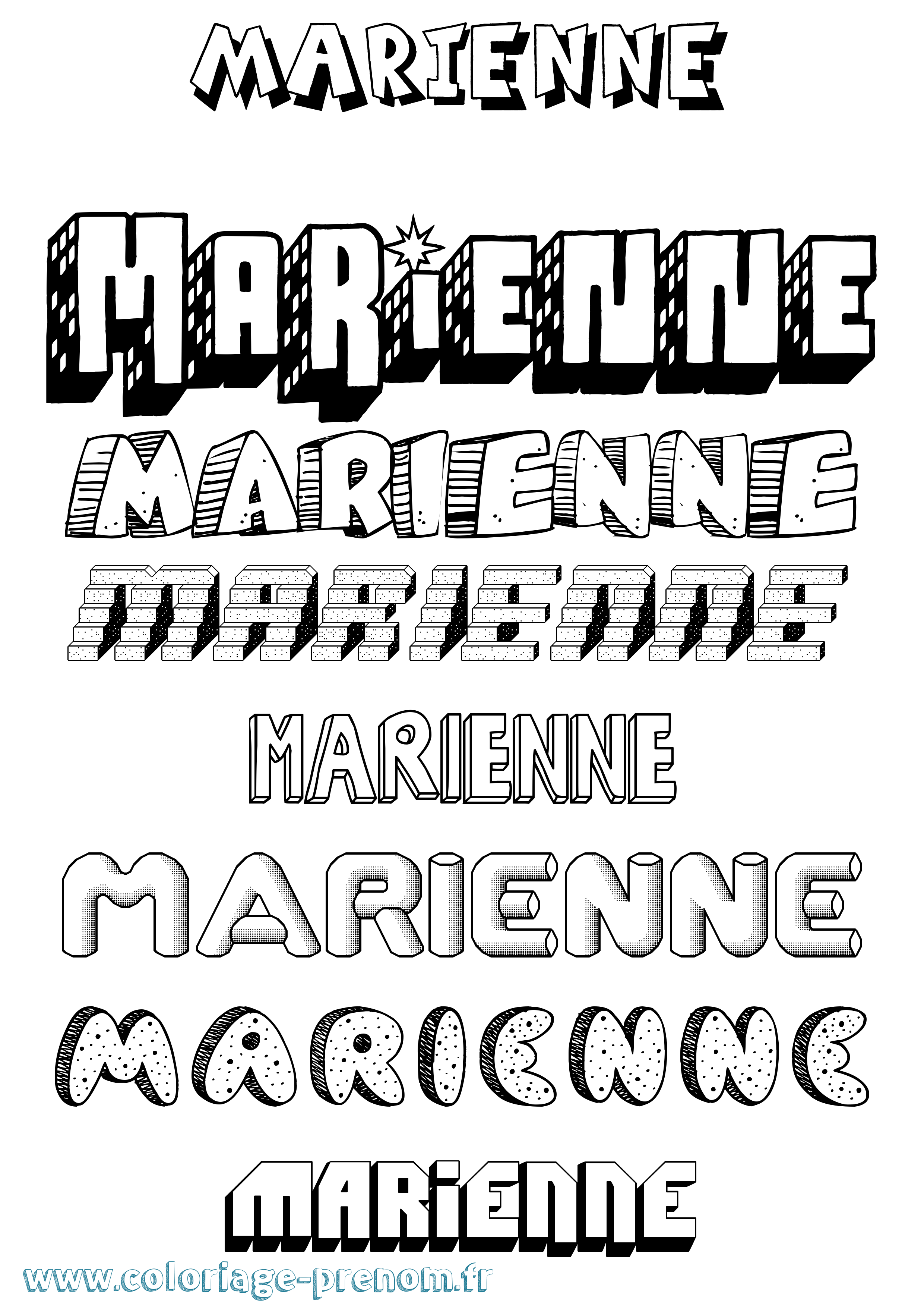 Coloriage Marienne Effet 3D Coloriage prénom Marienne Effet 3D