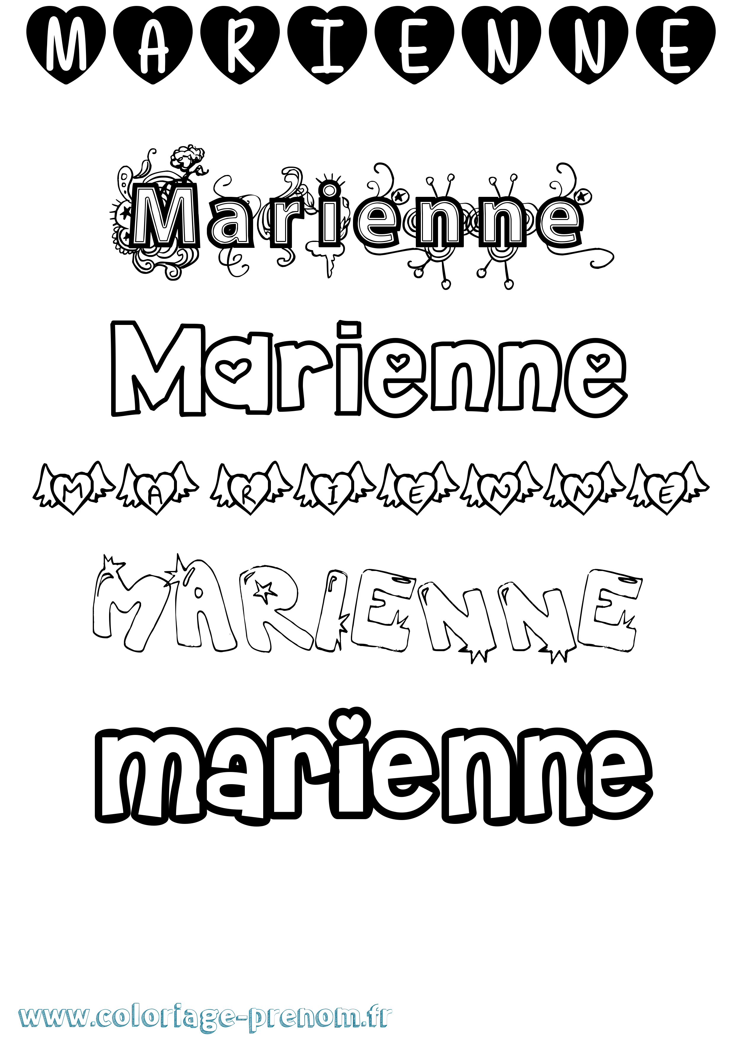 Coloriage Marienne Girly Coloriage prénom Marienne Girly