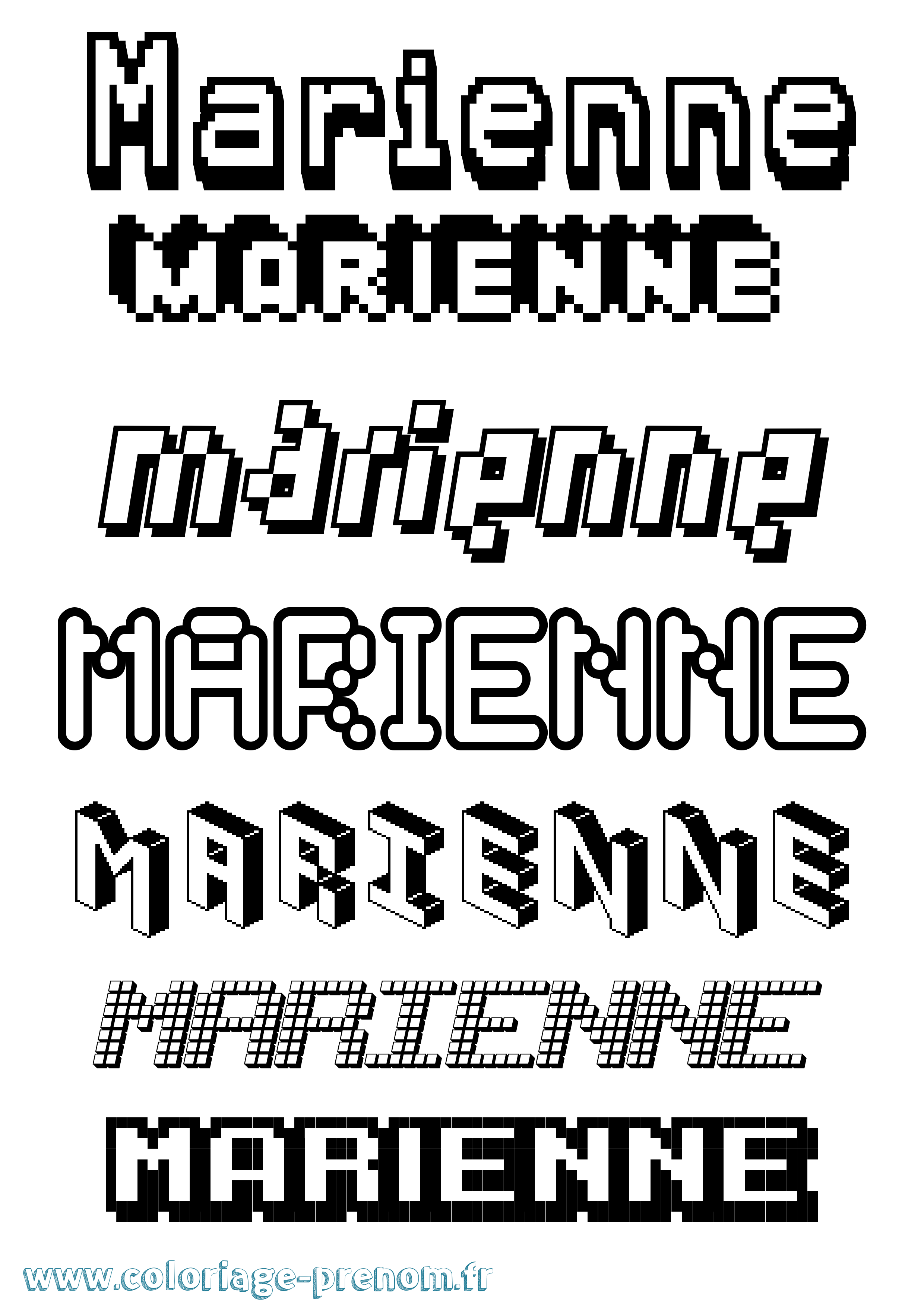 Coloriage Marienne Pixel Coloriage prénom Marienne Pixel