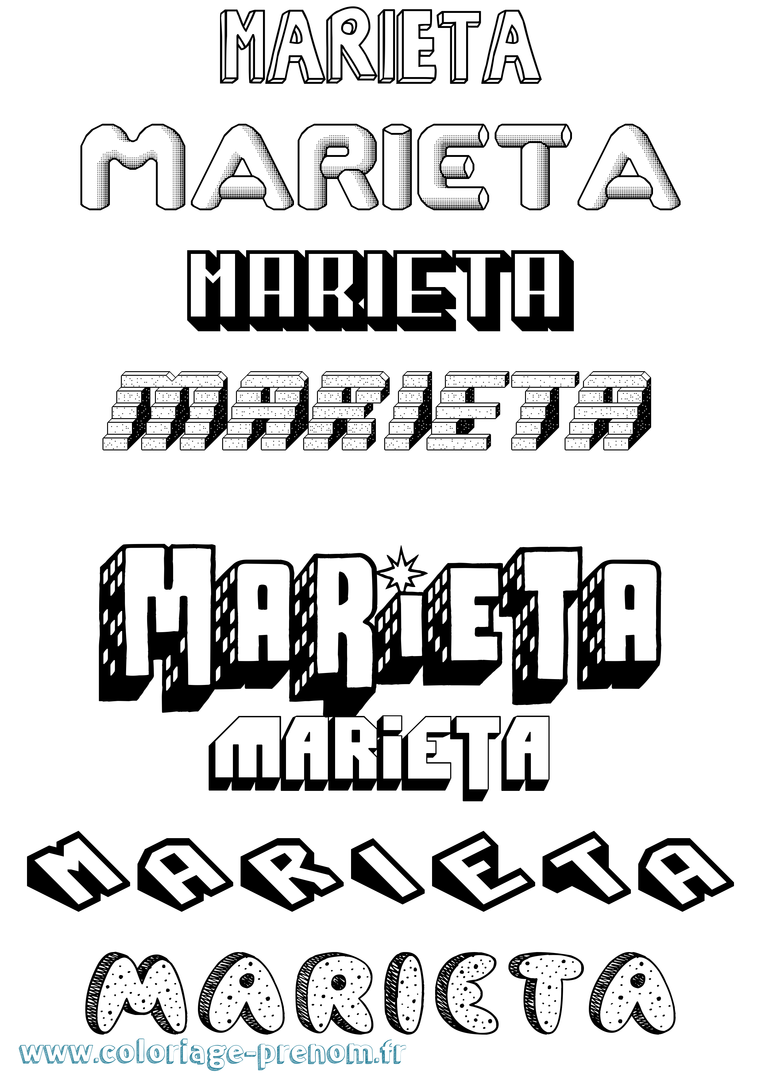 Coloriage Marieta Effet 3D Coloriage prénom Marieta Effet 3D