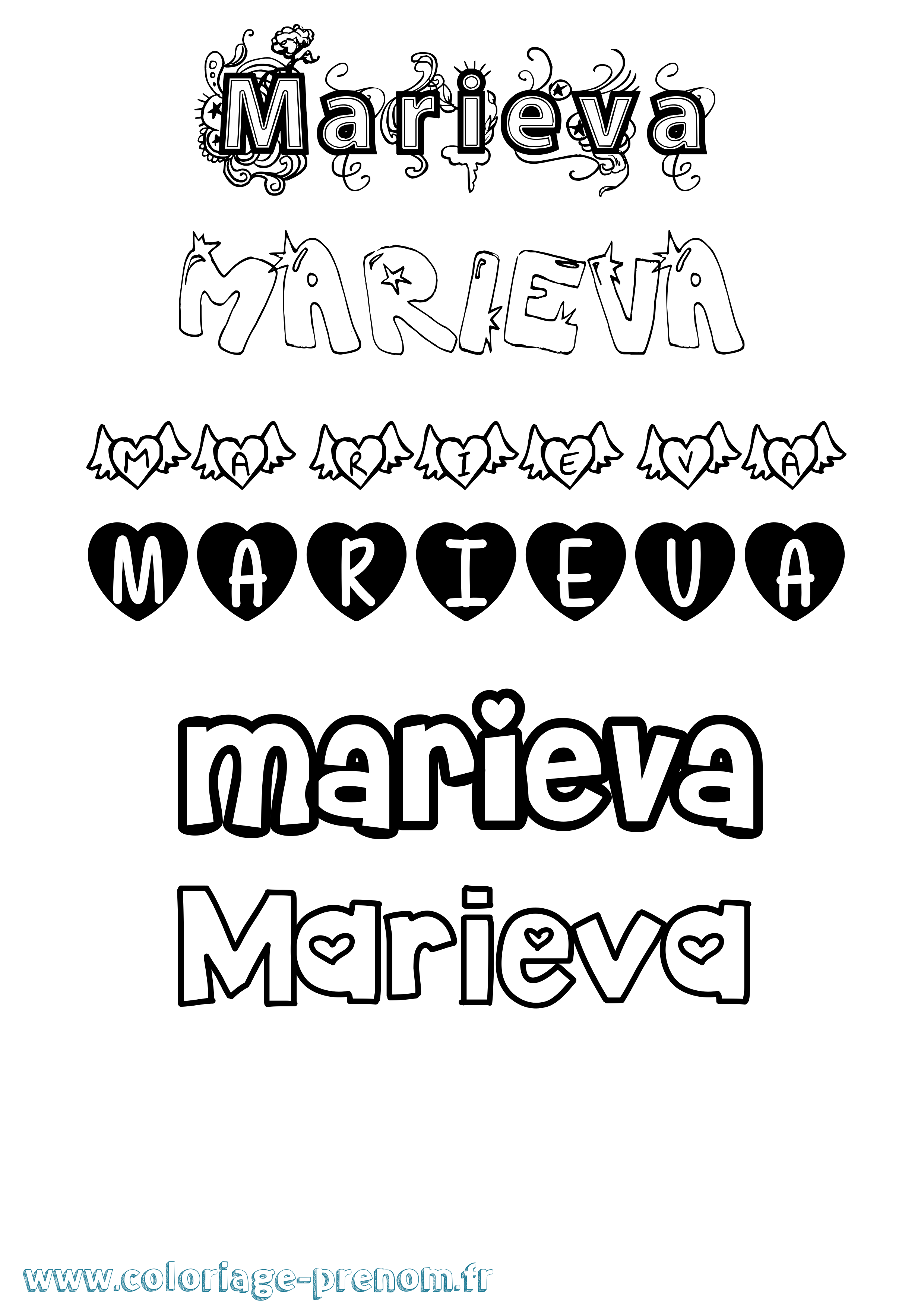 Coloriage Marieva Girly Coloriage prénom Marieva Girly