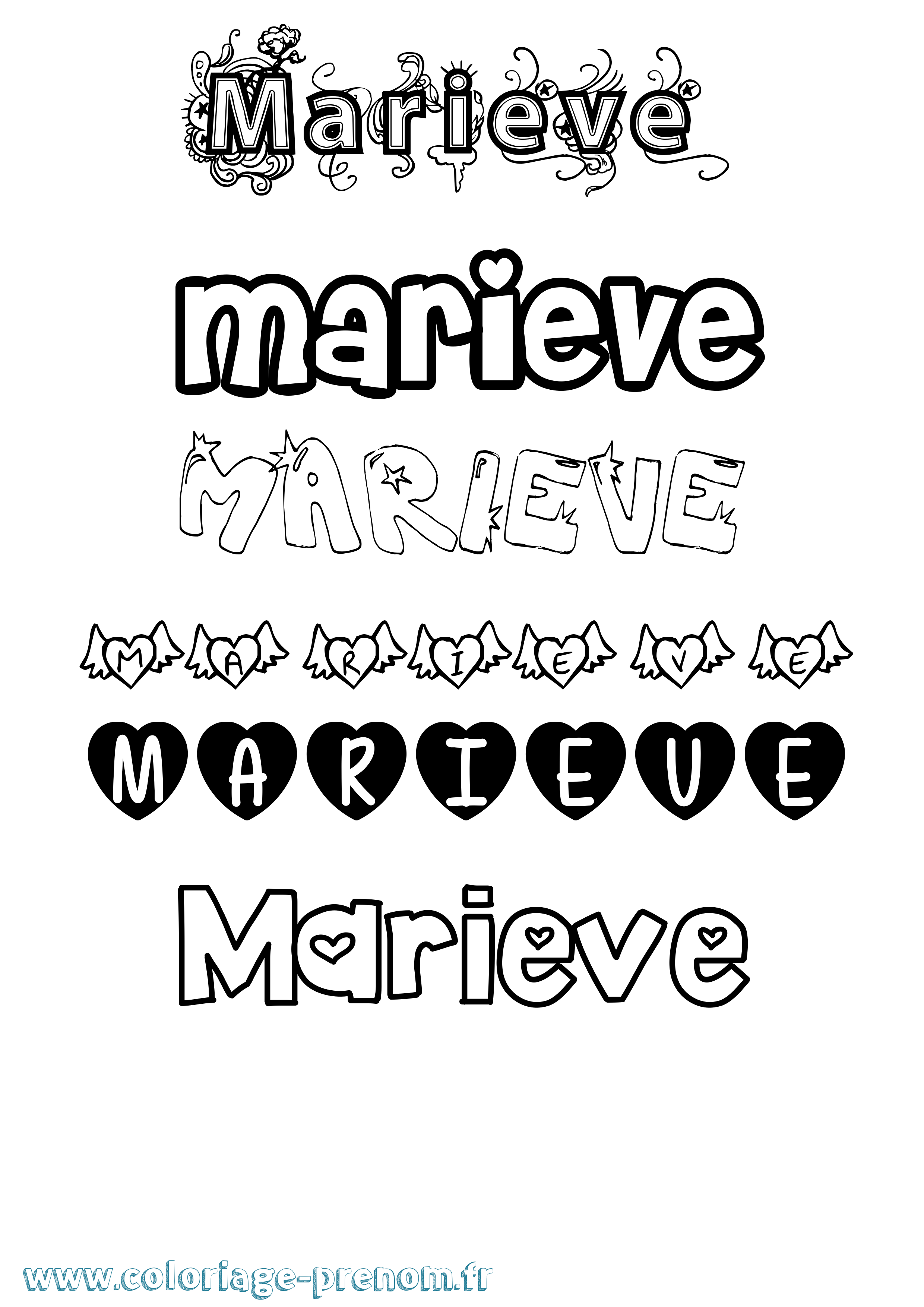 Coloriage Marieve Girly Coloriage prénom Marieve Girly
