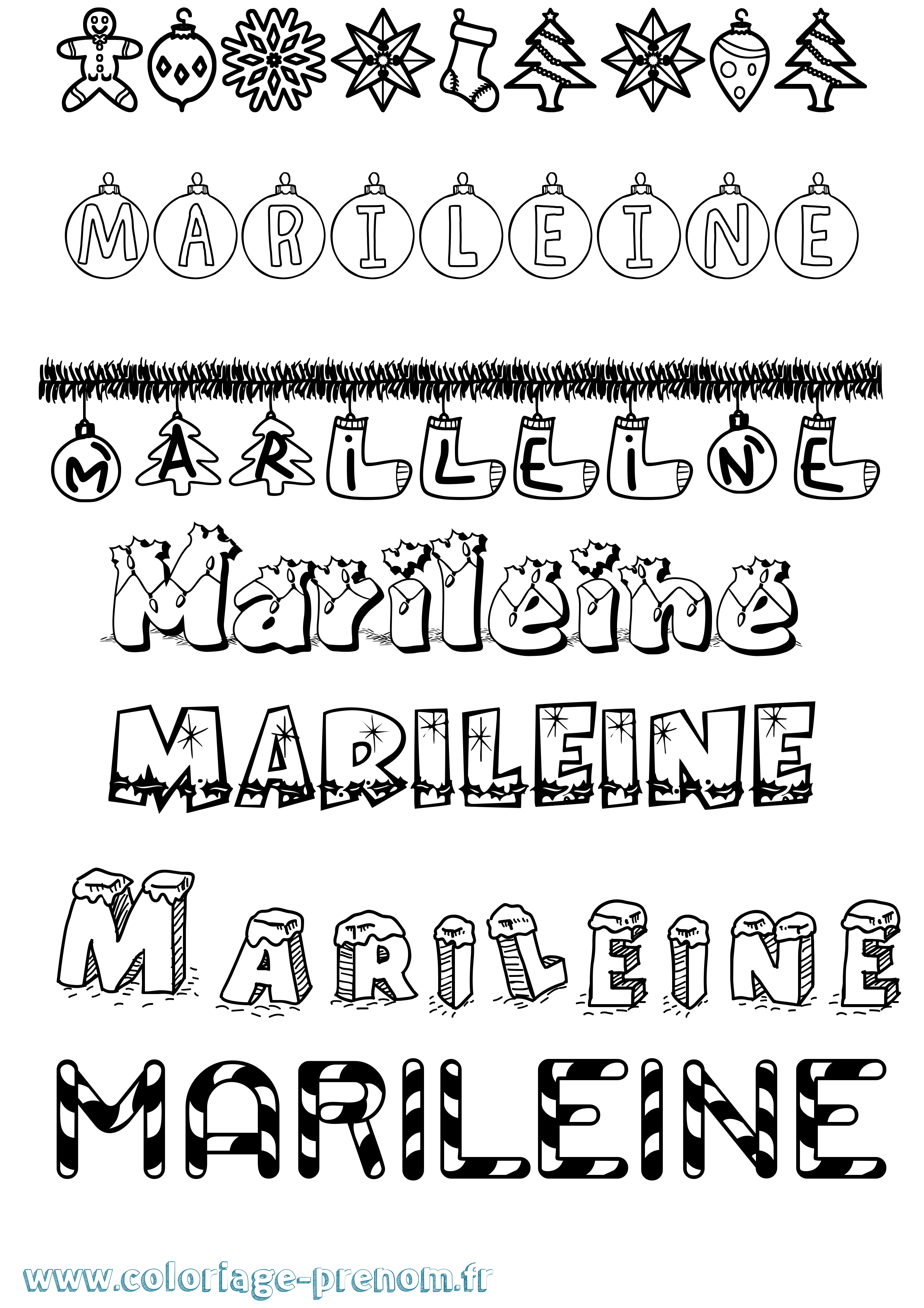 Coloriage Marileine Noël Coloriage prénom Marileine Noël