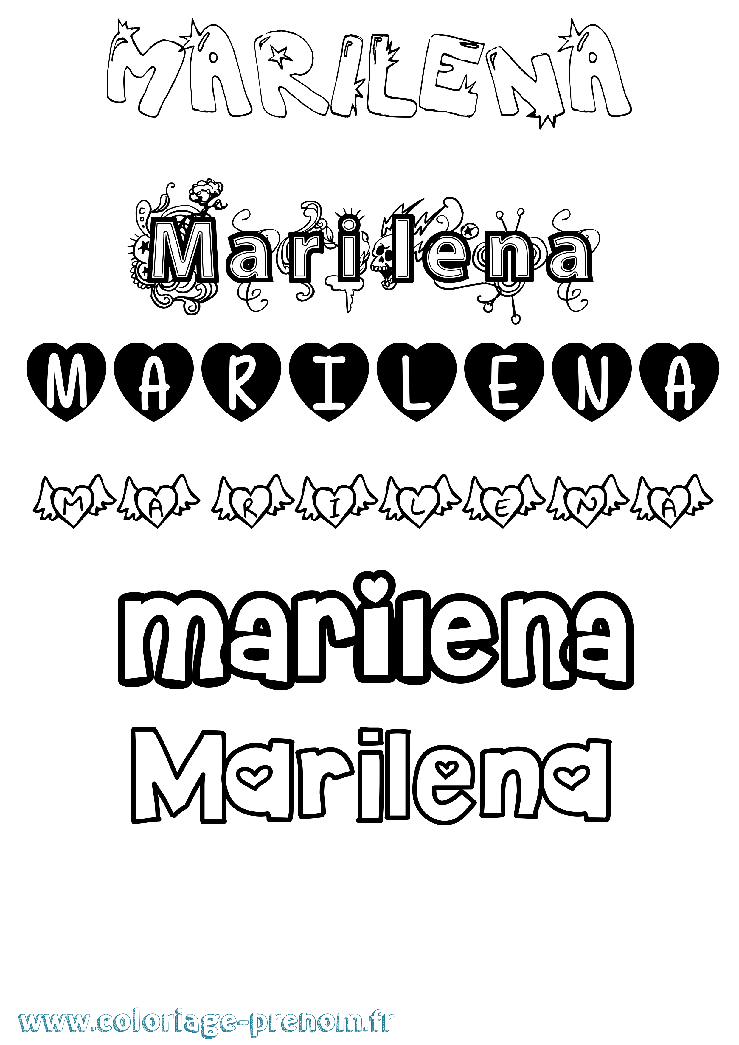 Coloriage Marilena Girly Coloriage prénom Marilena Girly