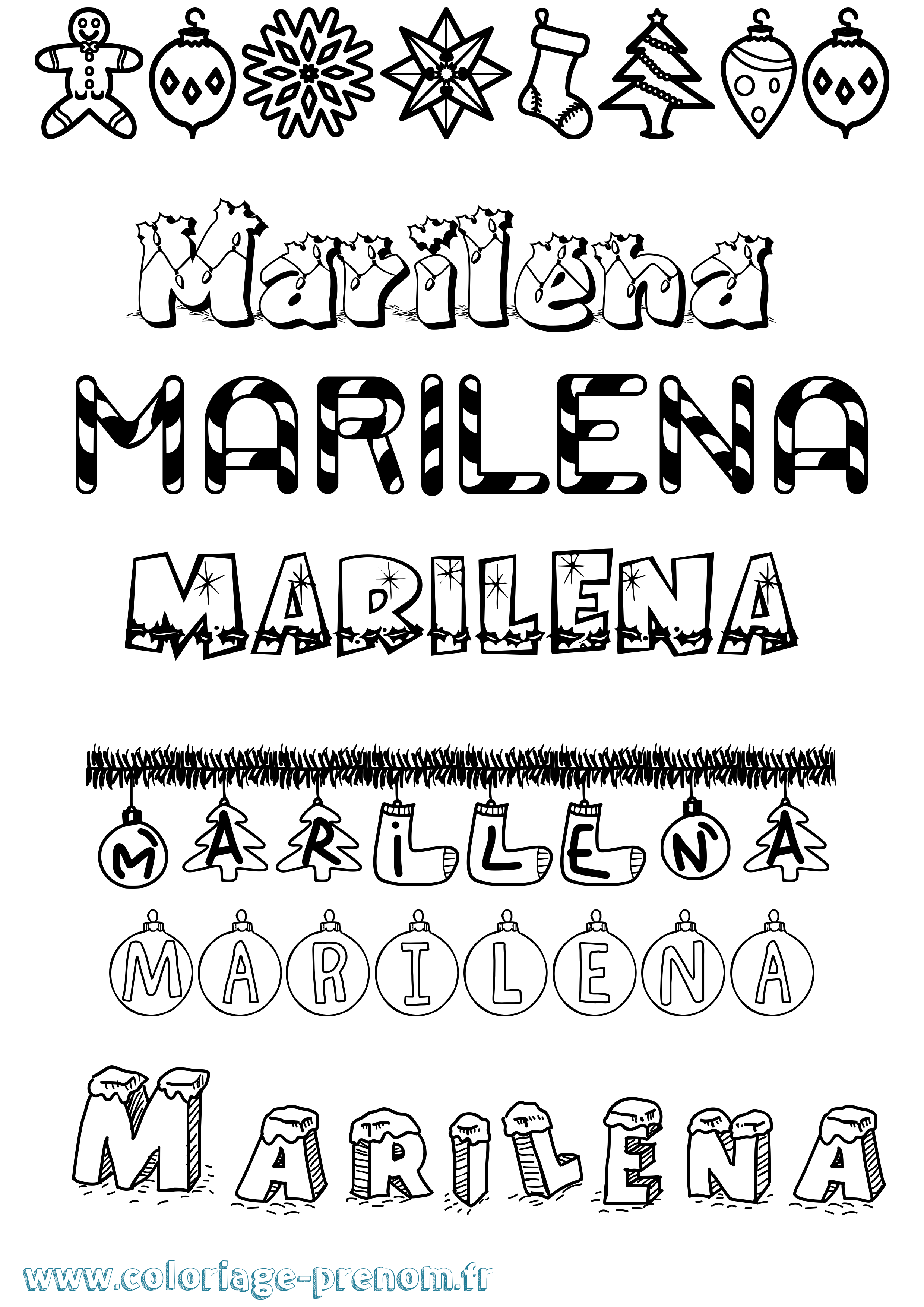 Coloriage Marilena Noël Coloriage prénom Marilena Noël