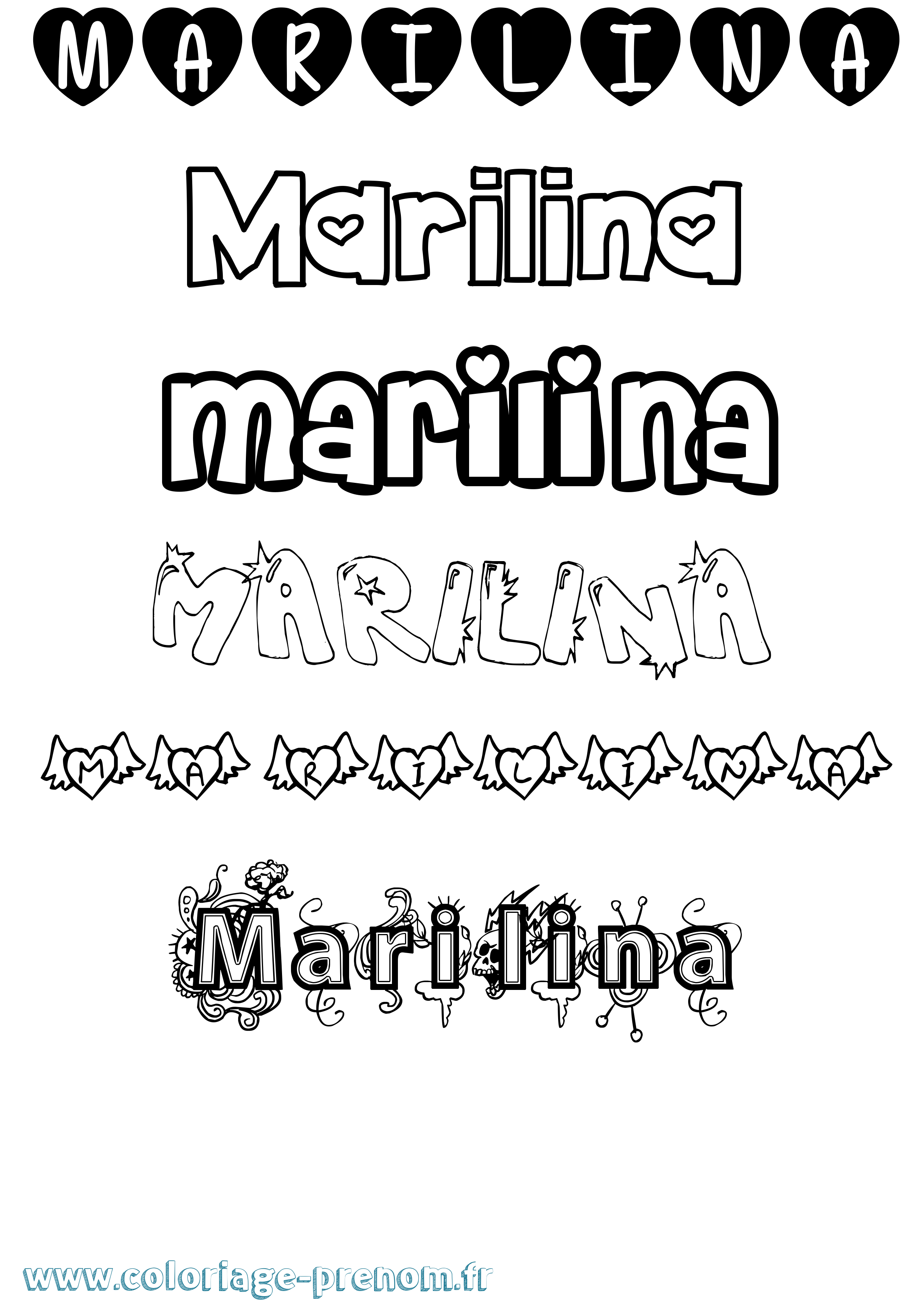 Coloriage Marilina Girly Coloriage prénom Marilina Girly