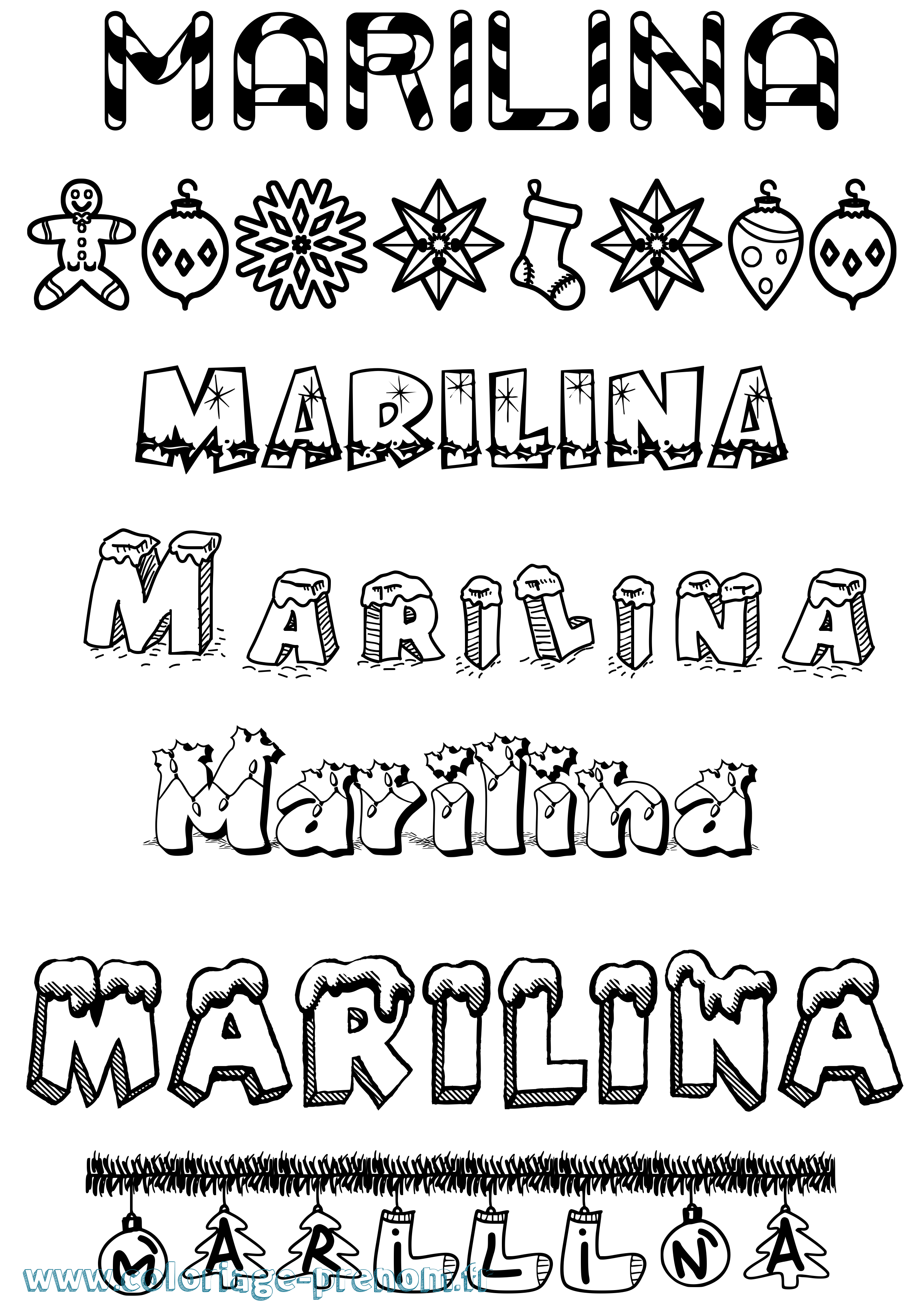 Coloriage Marilina Noël Coloriage prénom Marilina Noël