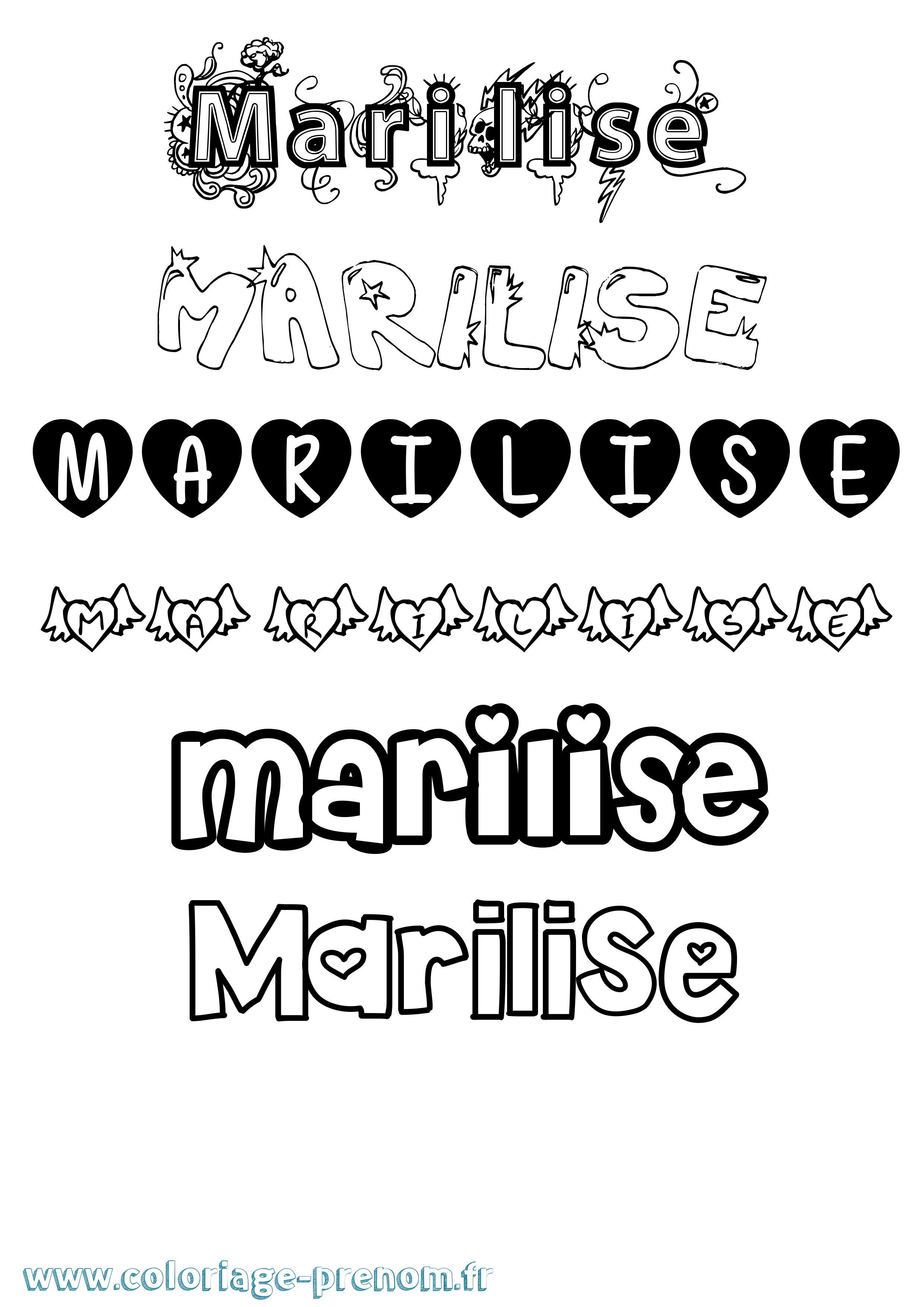 Coloriage Marilise Girly Coloriage prénom Marilise Girly