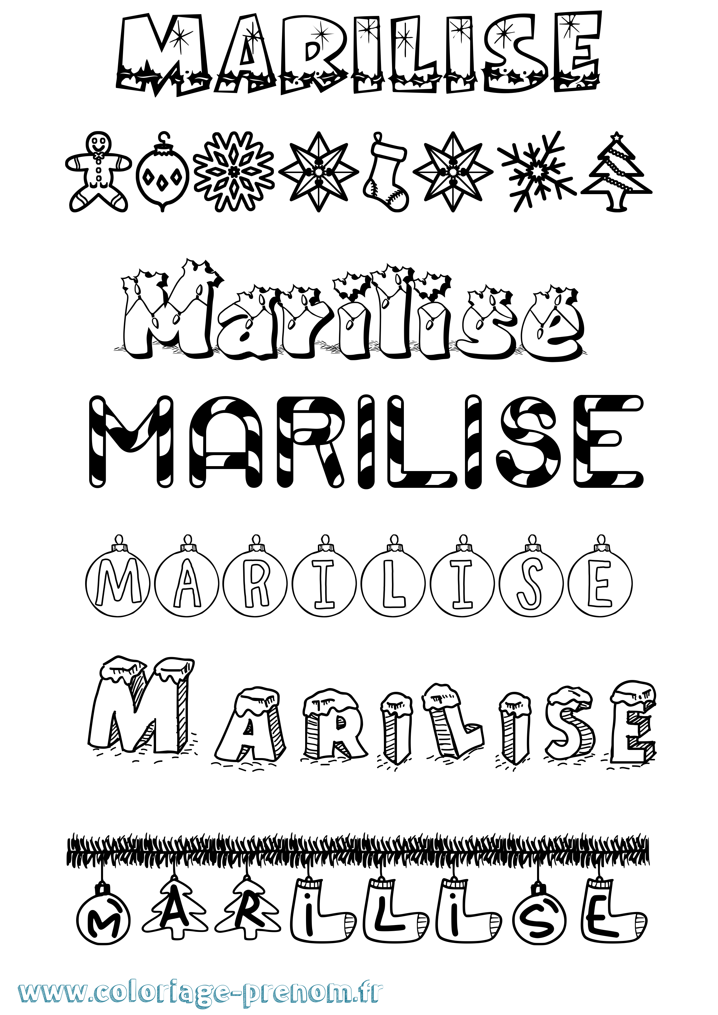 Coloriage Marilise Noël Coloriage prénom Marilise Noël
