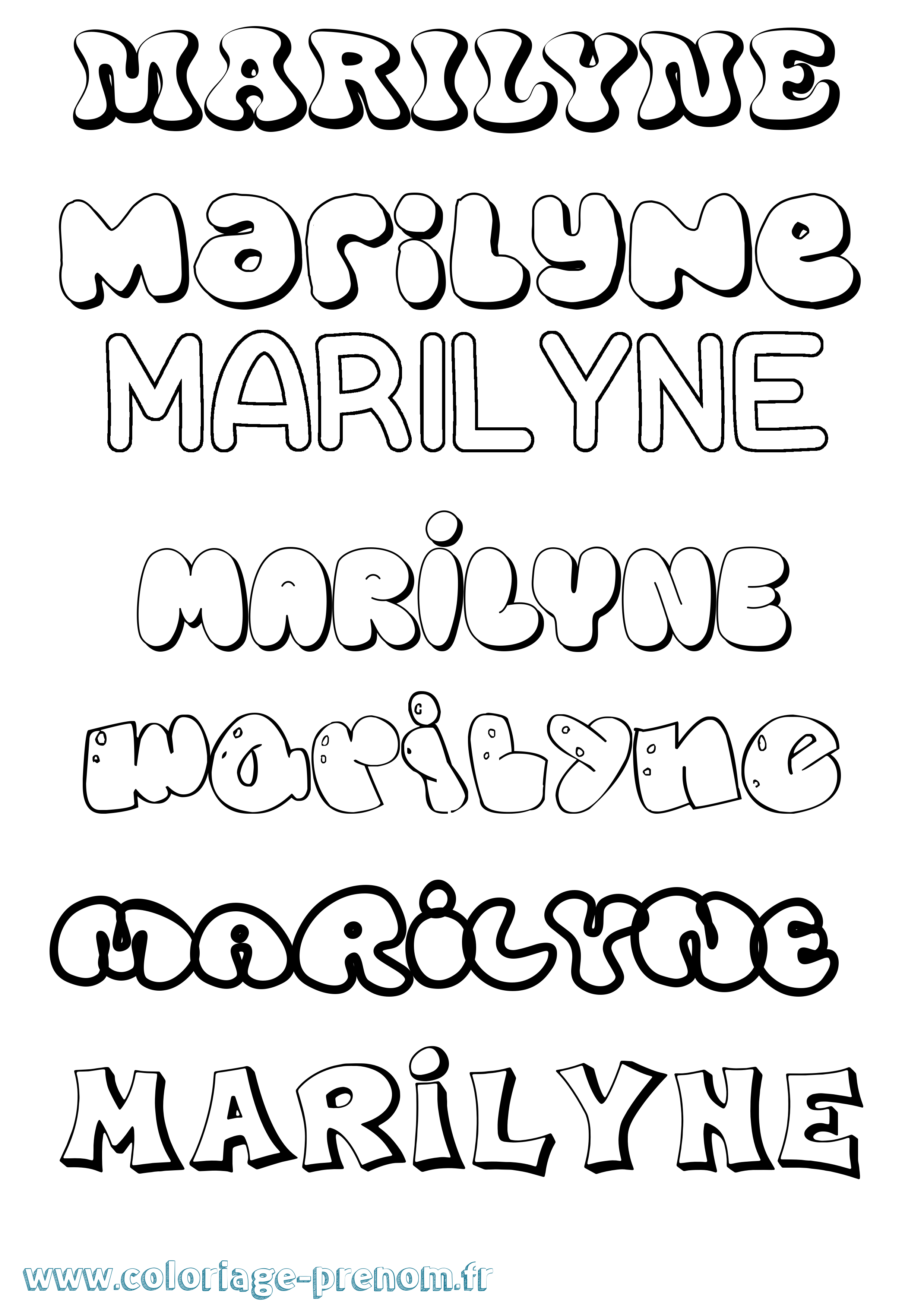 Coloriage Marilyne Bubble Coloriage prénom Marilyne Bubble