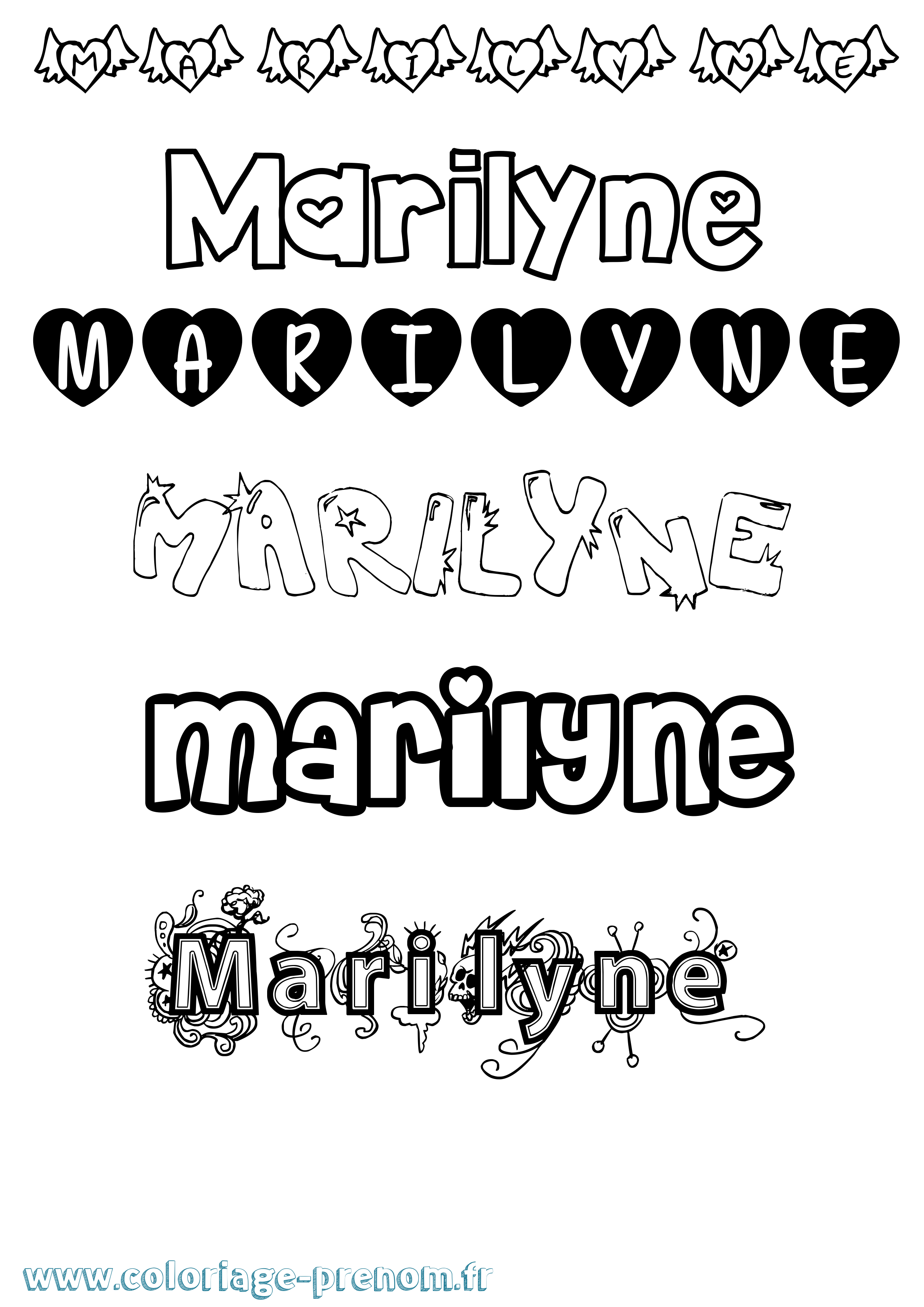 Coloriage Marilyne Girly Coloriage prénom Marilyne Girly