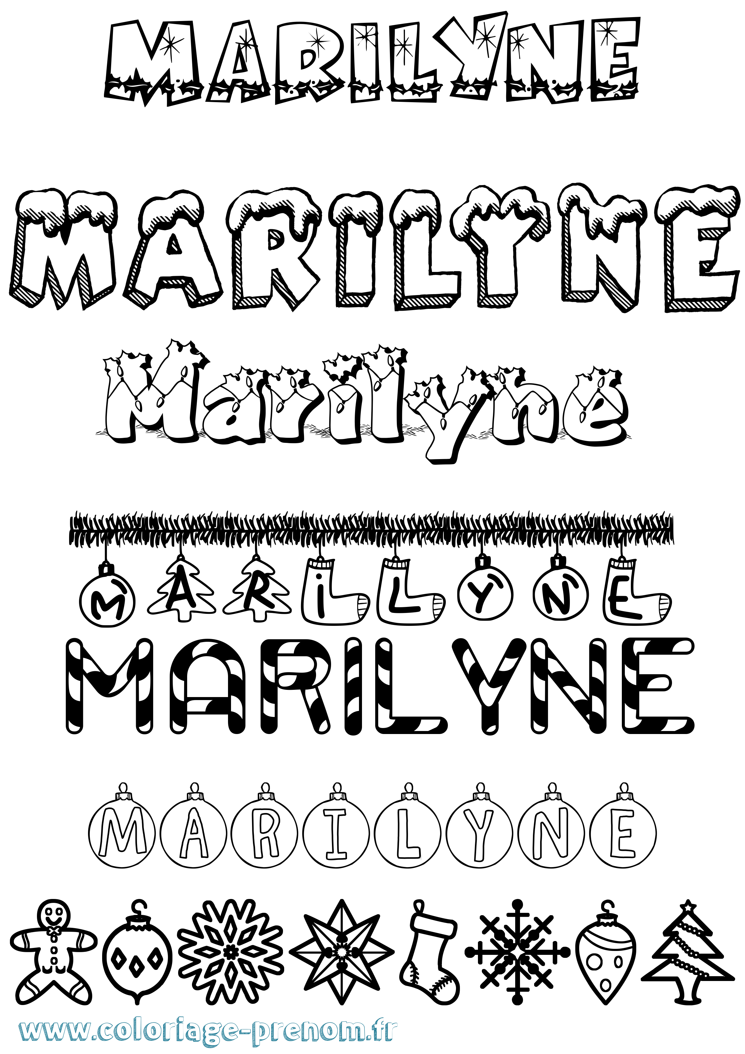 Coloriage Marilyne Noël Coloriage prénom Marilyne Noël