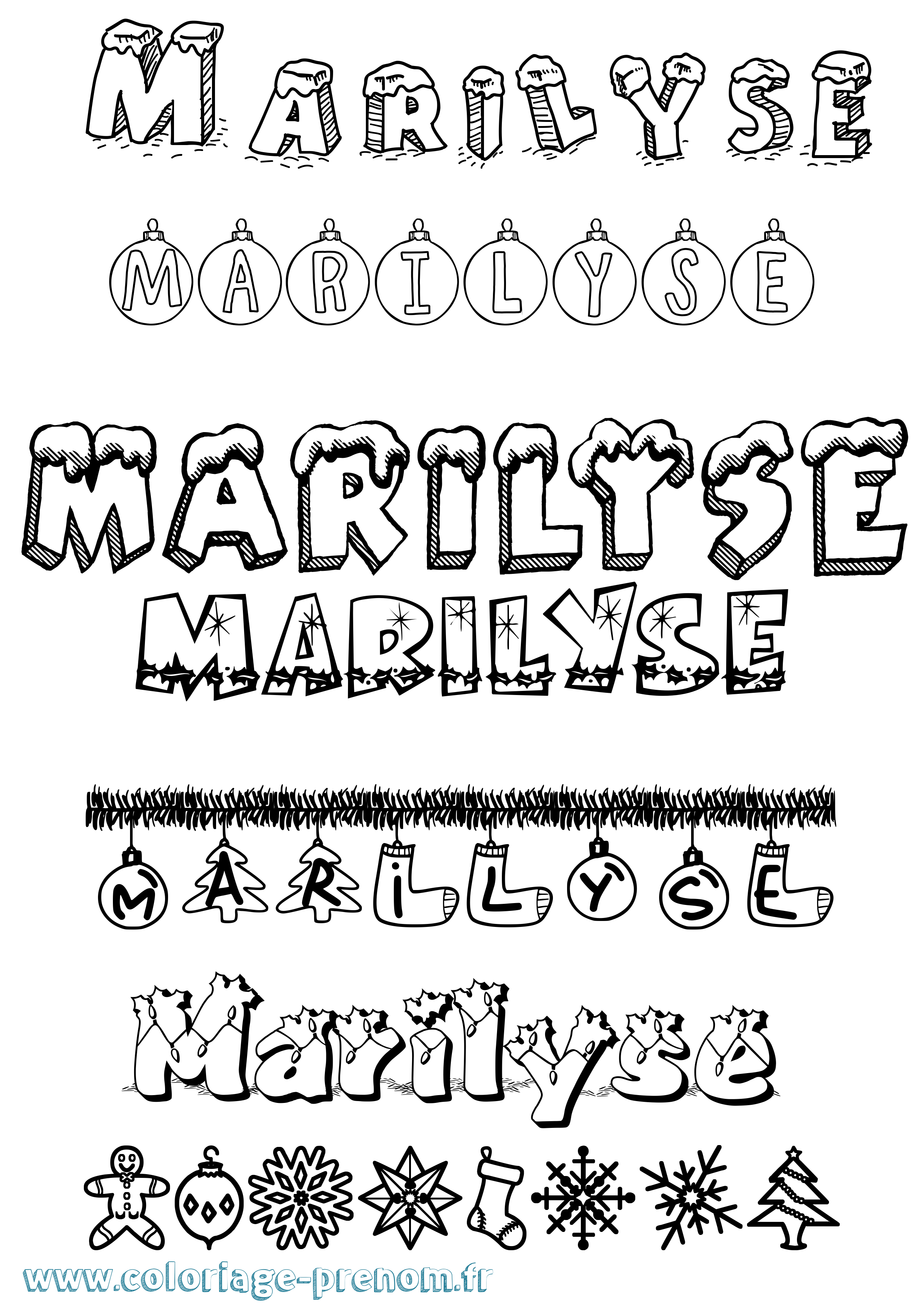 Coloriage Marilyse Noël Coloriage prénom Marilyse Noël