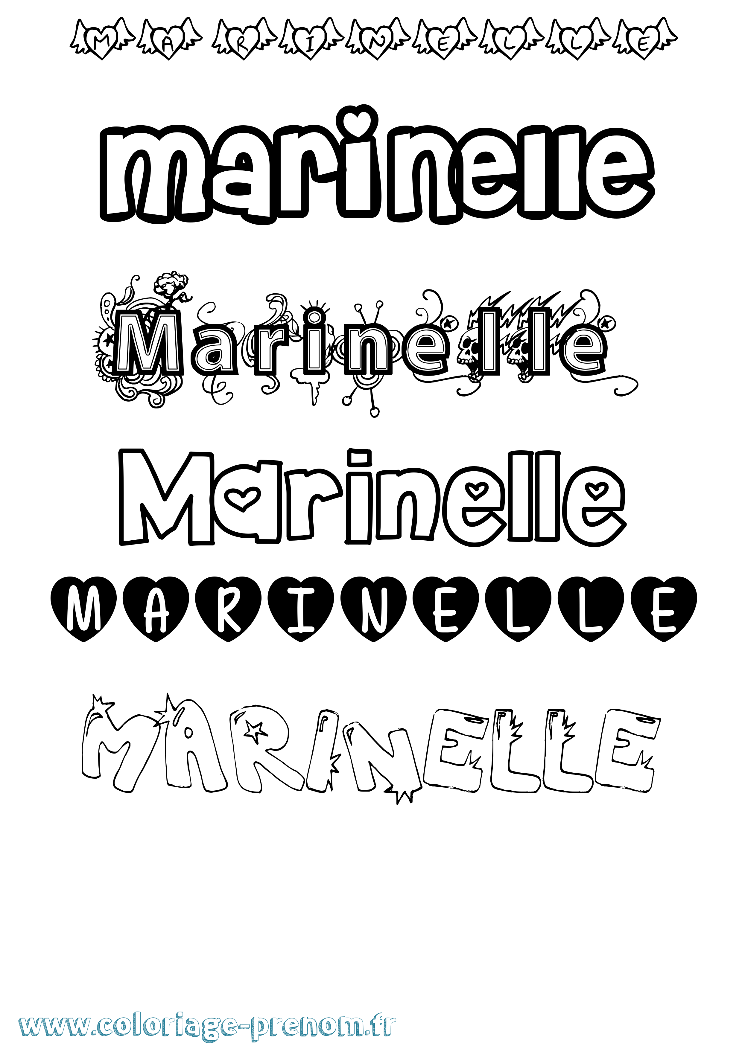 Coloriage Marinelle Girly Coloriage prénom Marinelle Girly