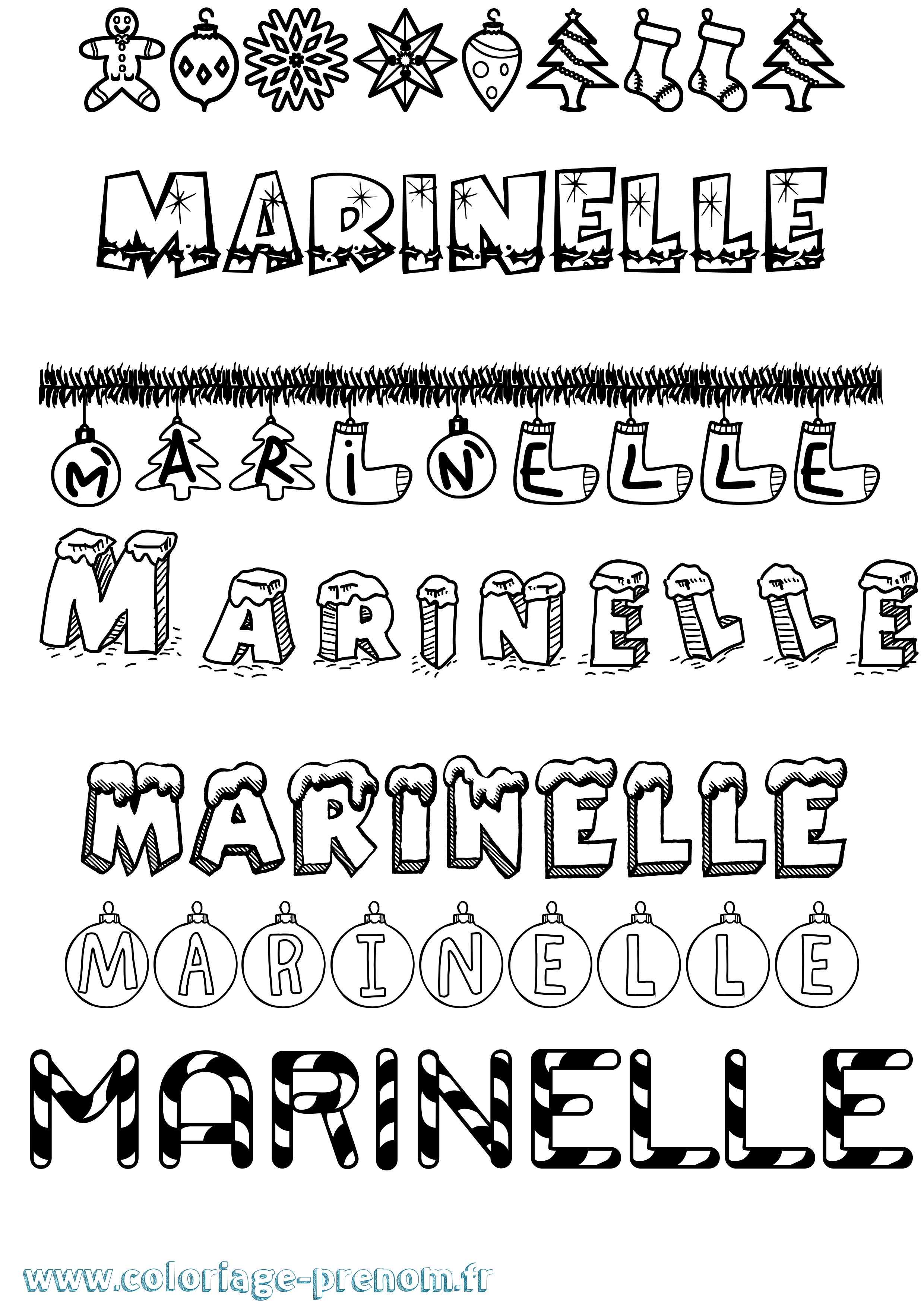 Coloriage Marinelle Noël Coloriage prénom Marinelle Noël
