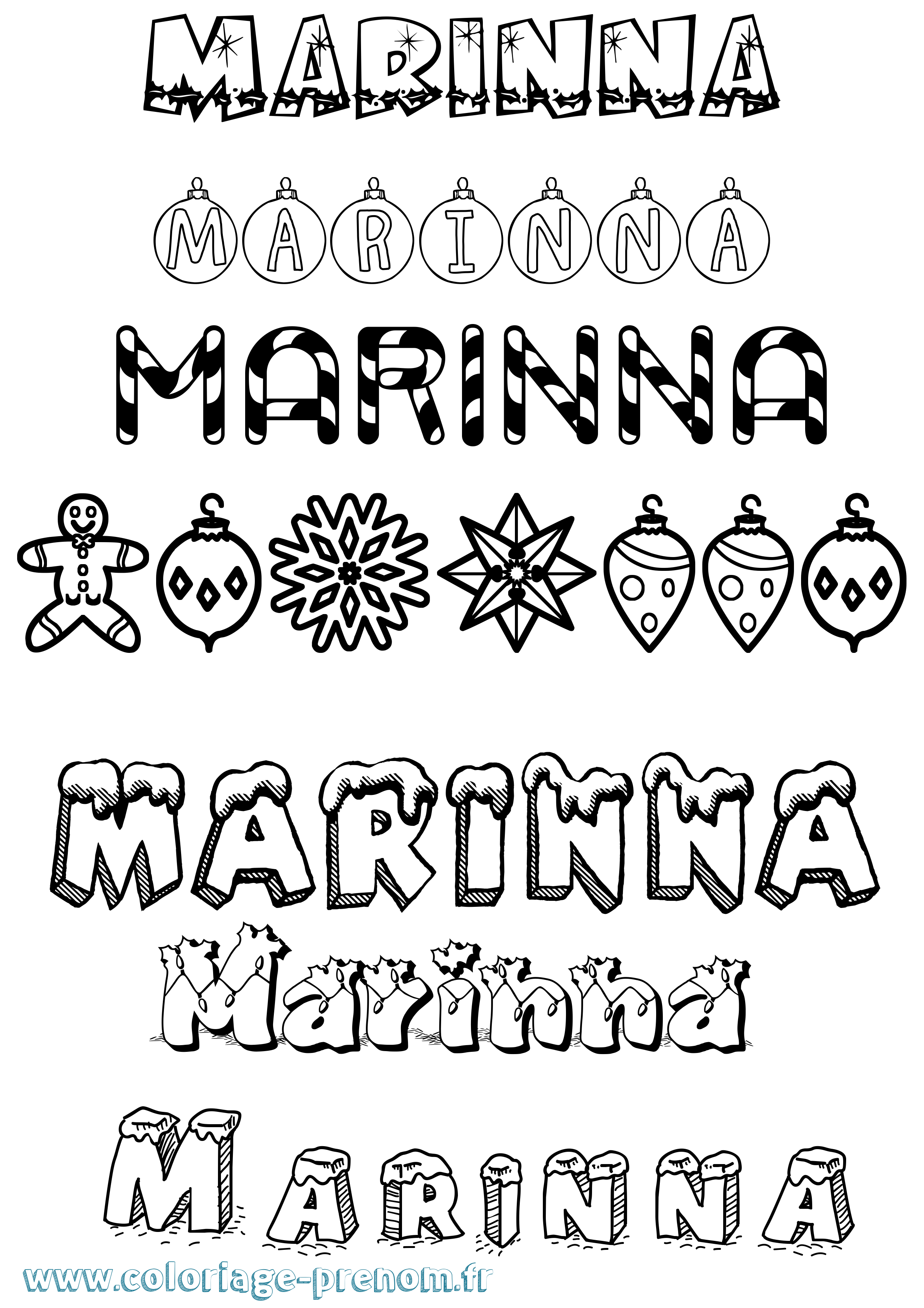 Coloriage Marinna Noël Coloriage prénom Marinna Noël
