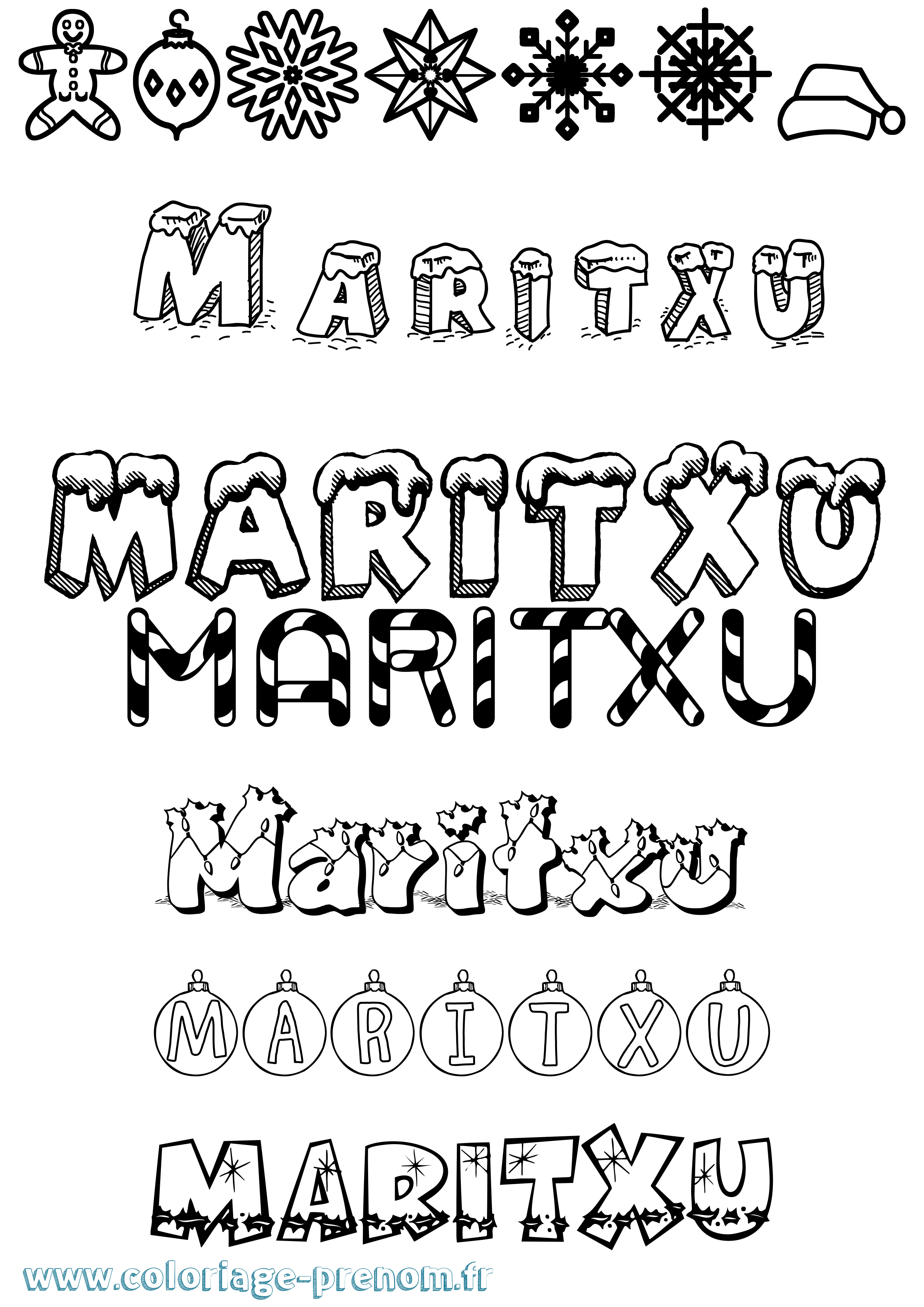 Coloriage Maritxu Noël Coloriage prénom Maritxu Noël