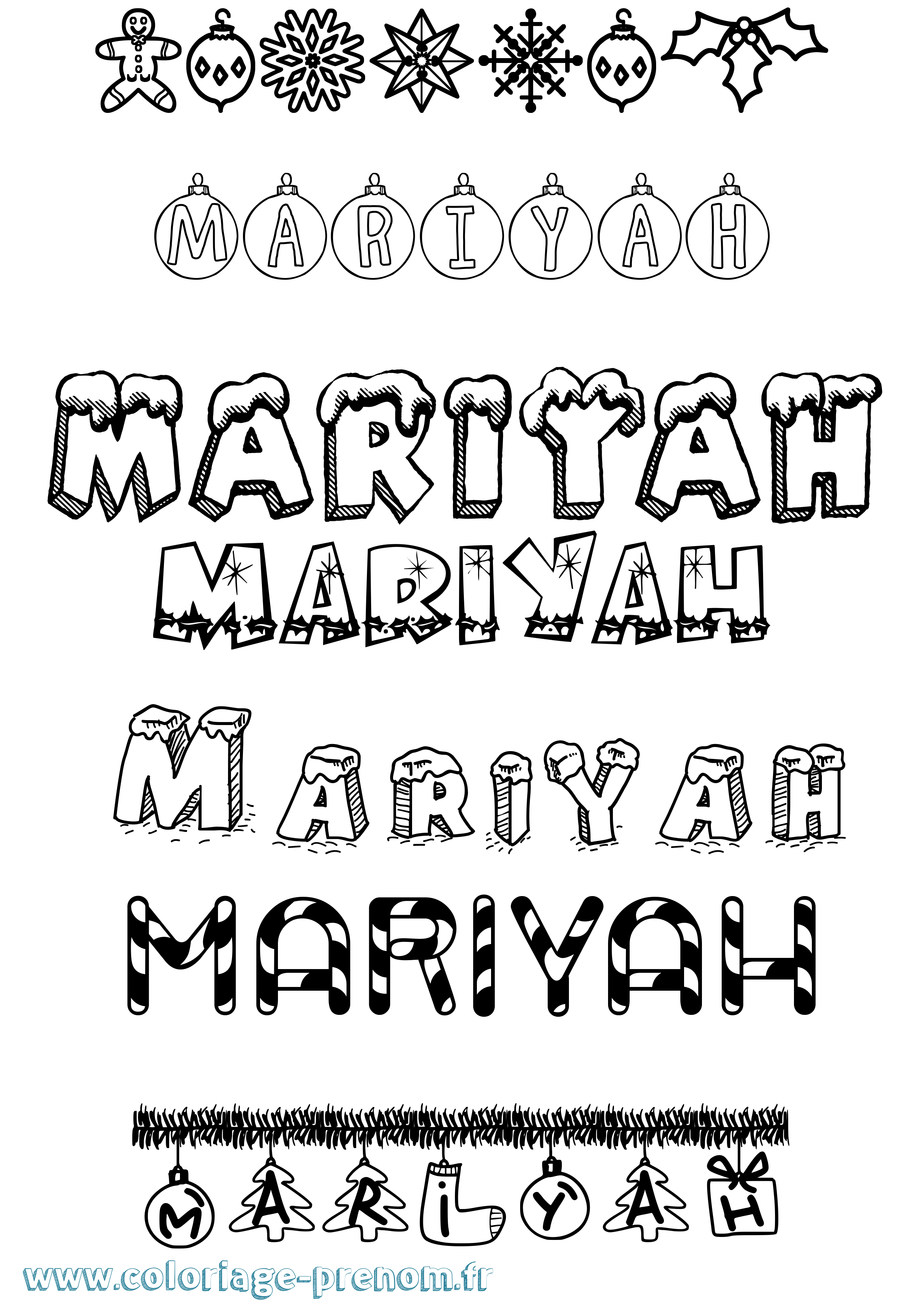 Coloriage Mariyah Noël Coloriage prénom Mariyah Noël