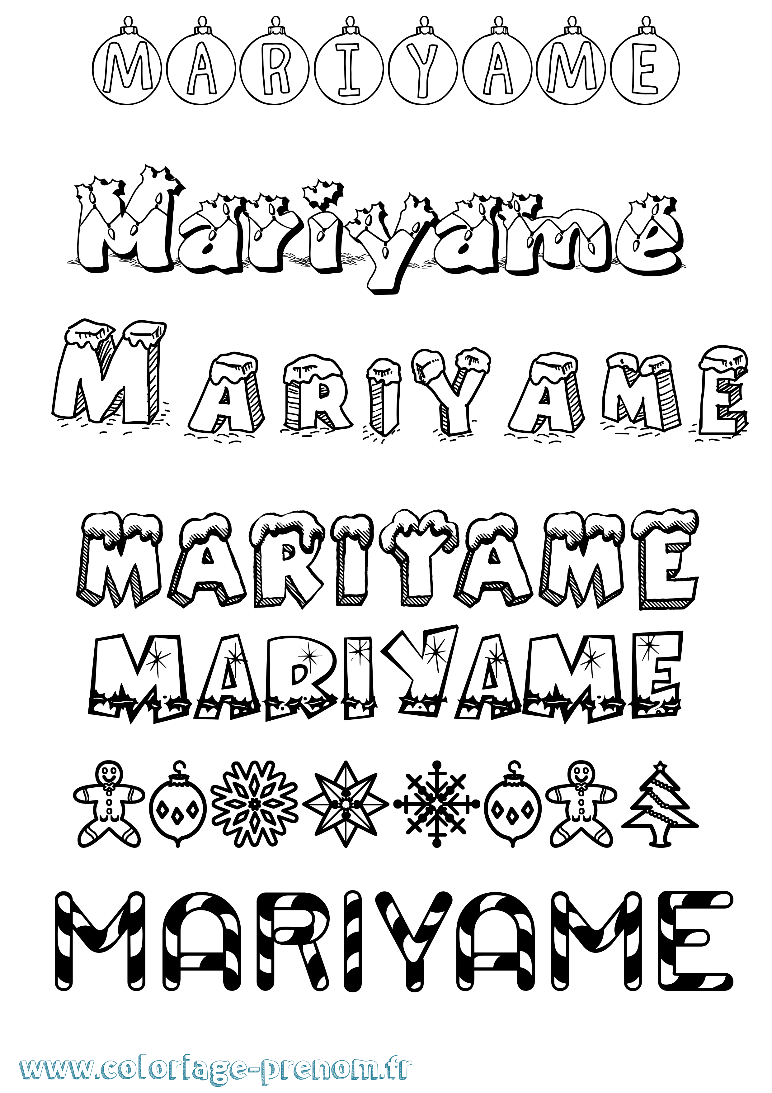 Coloriage Mariyame Noël Coloriage prénom Mariyame Noël