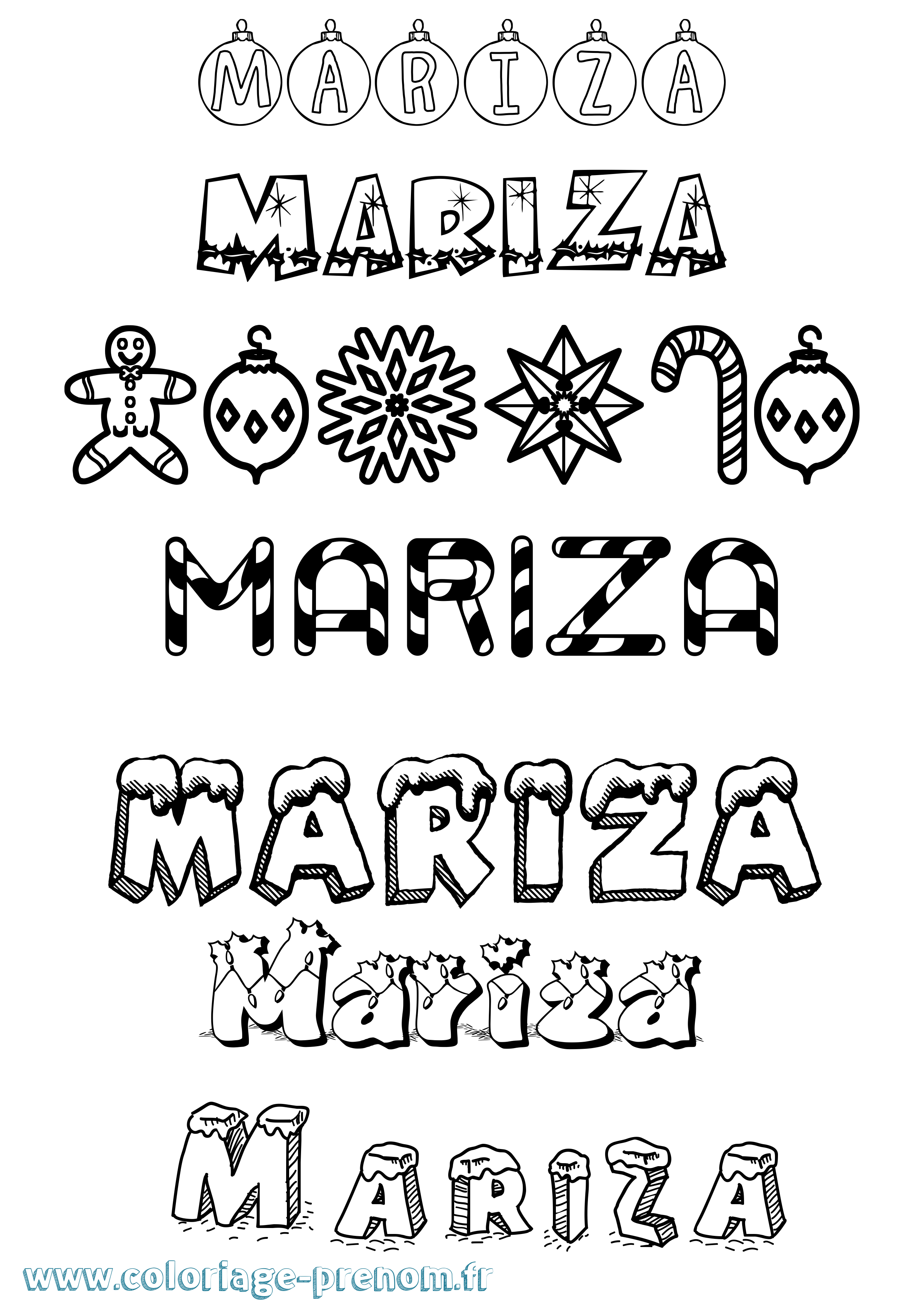 Coloriage Mariza Noël Coloriage prénom Mariza Noël