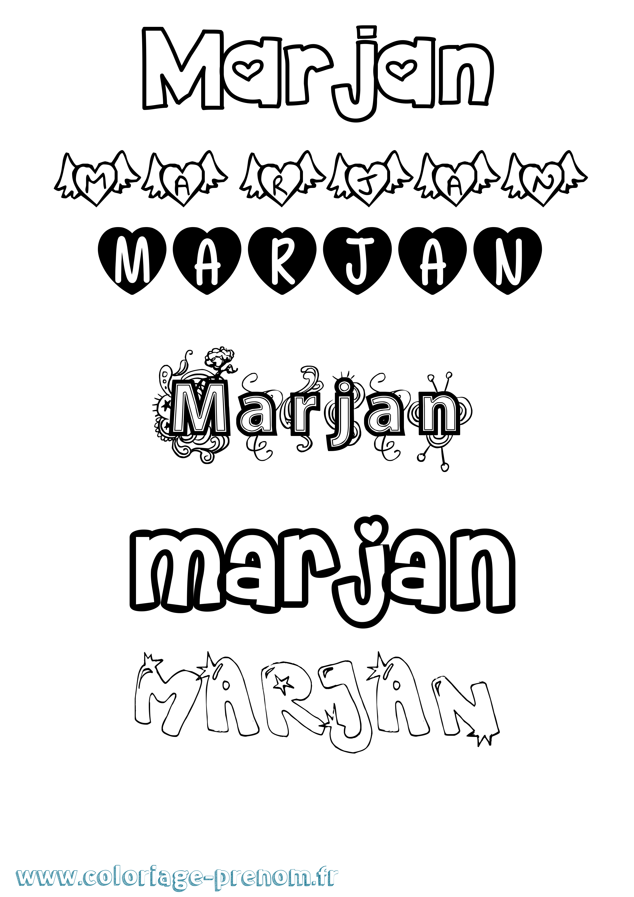 Coloriage Marjan Girly Coloriage prénom Marjan Girly