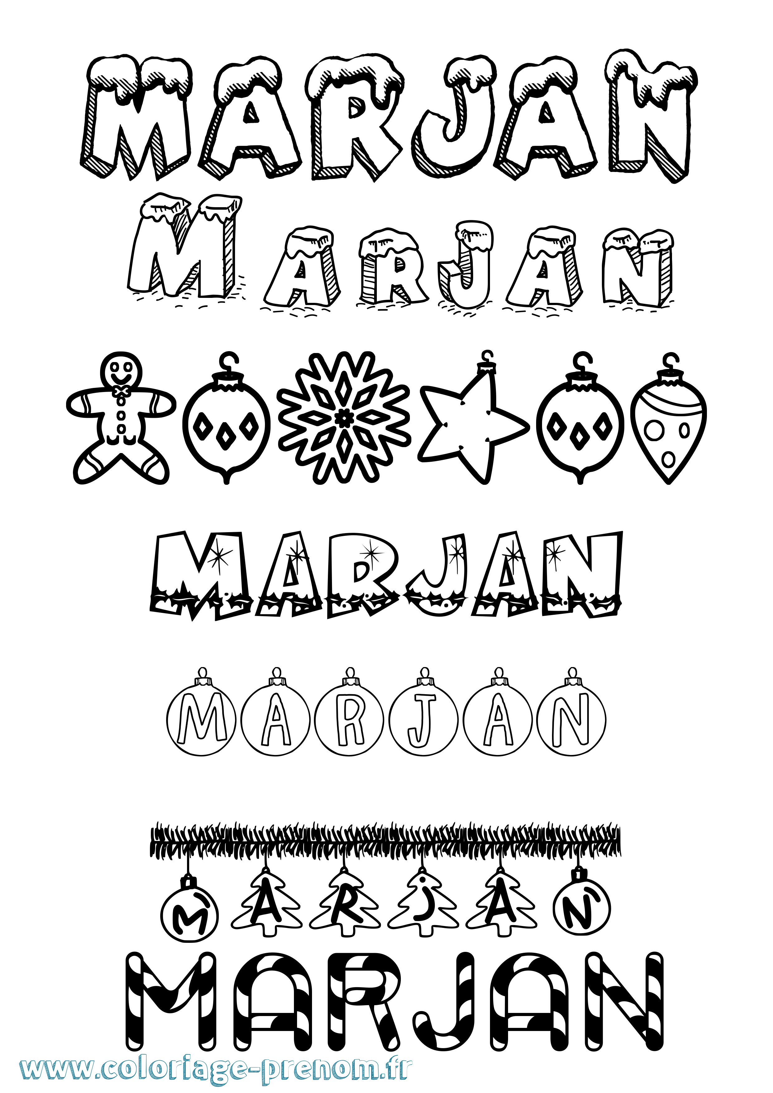 Coloriage Marjan Noël Coloriage prénom Marjan Noël