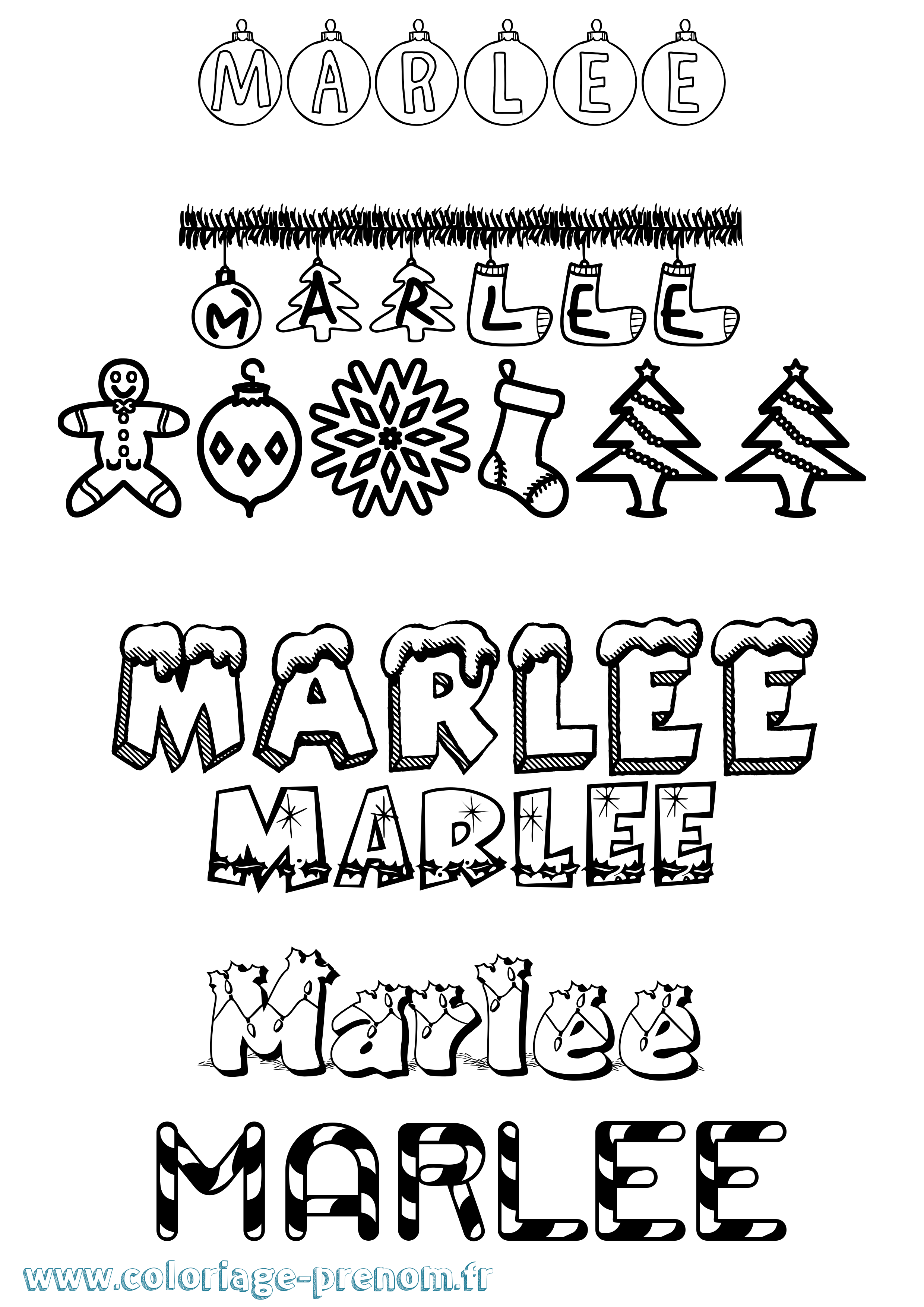Coloriage Marlee Noël Coloriage prénom Marlee Noël