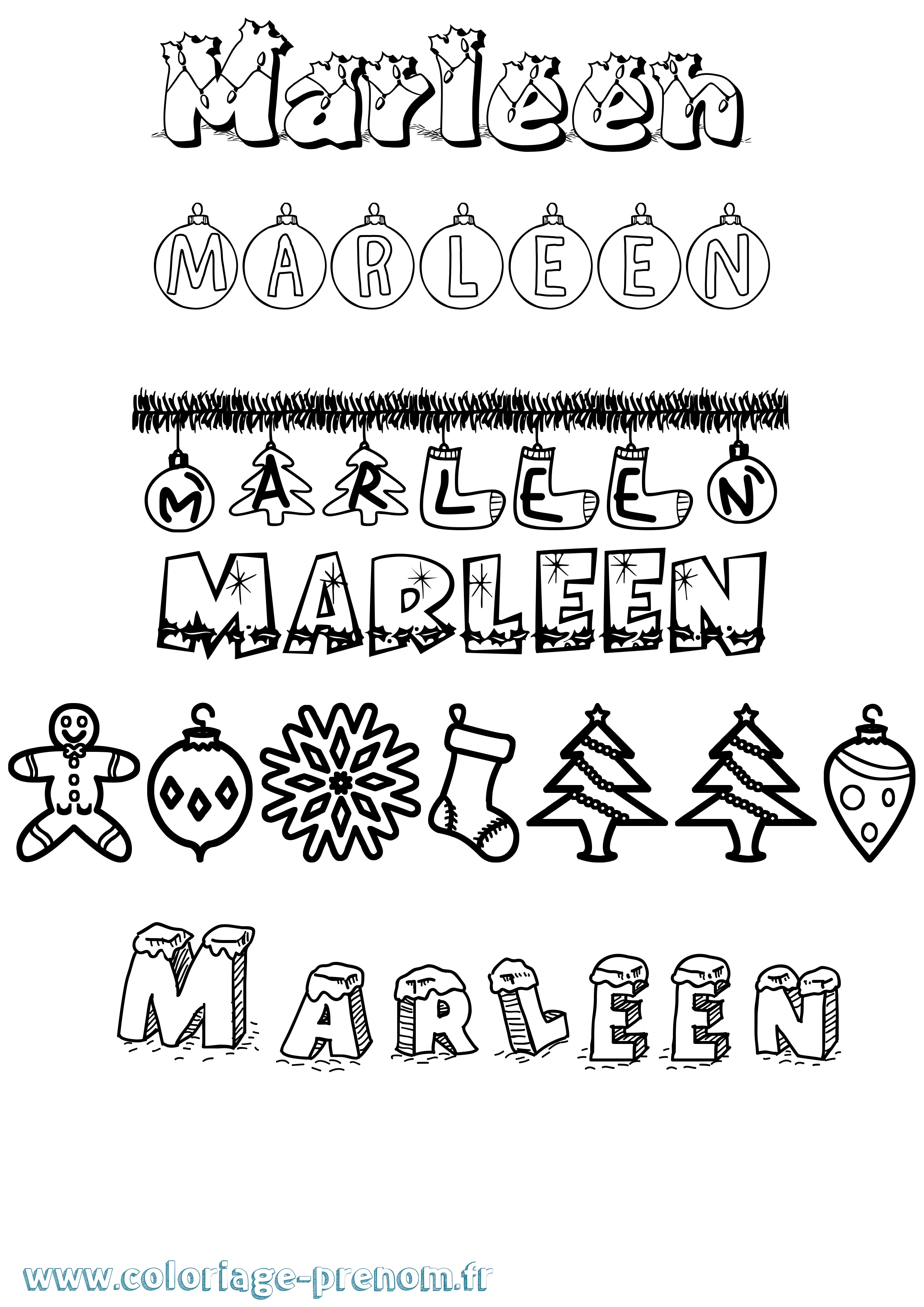 Coloriage Marleen Noël Coloriage prénom Marleen Noël