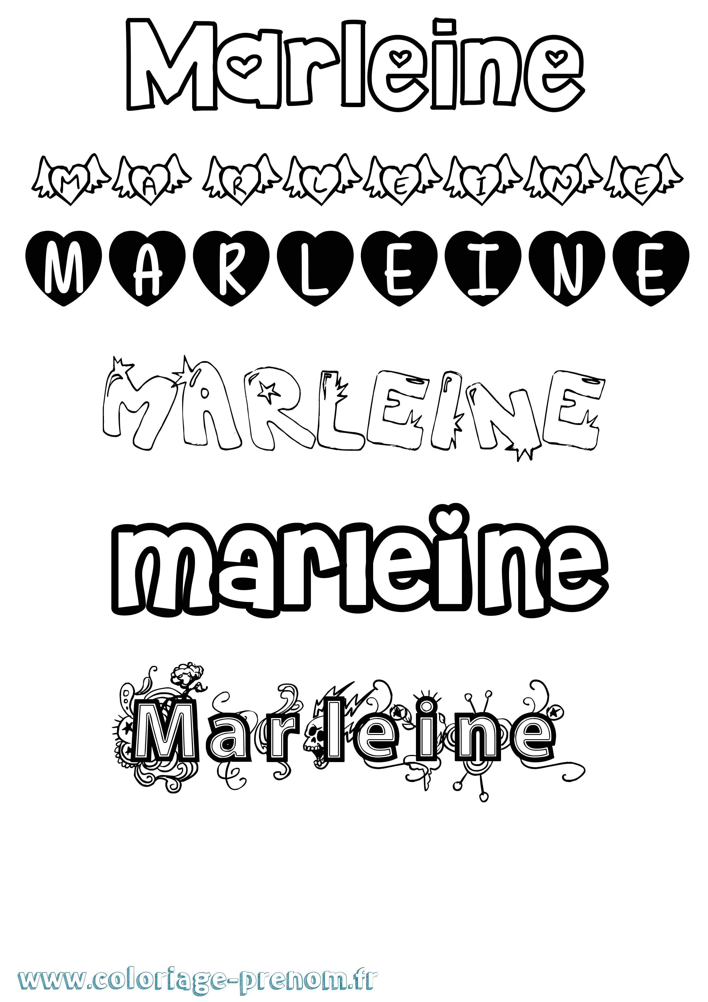 Coloriage Marleine Girly Coloriage prénom Marleine Girly