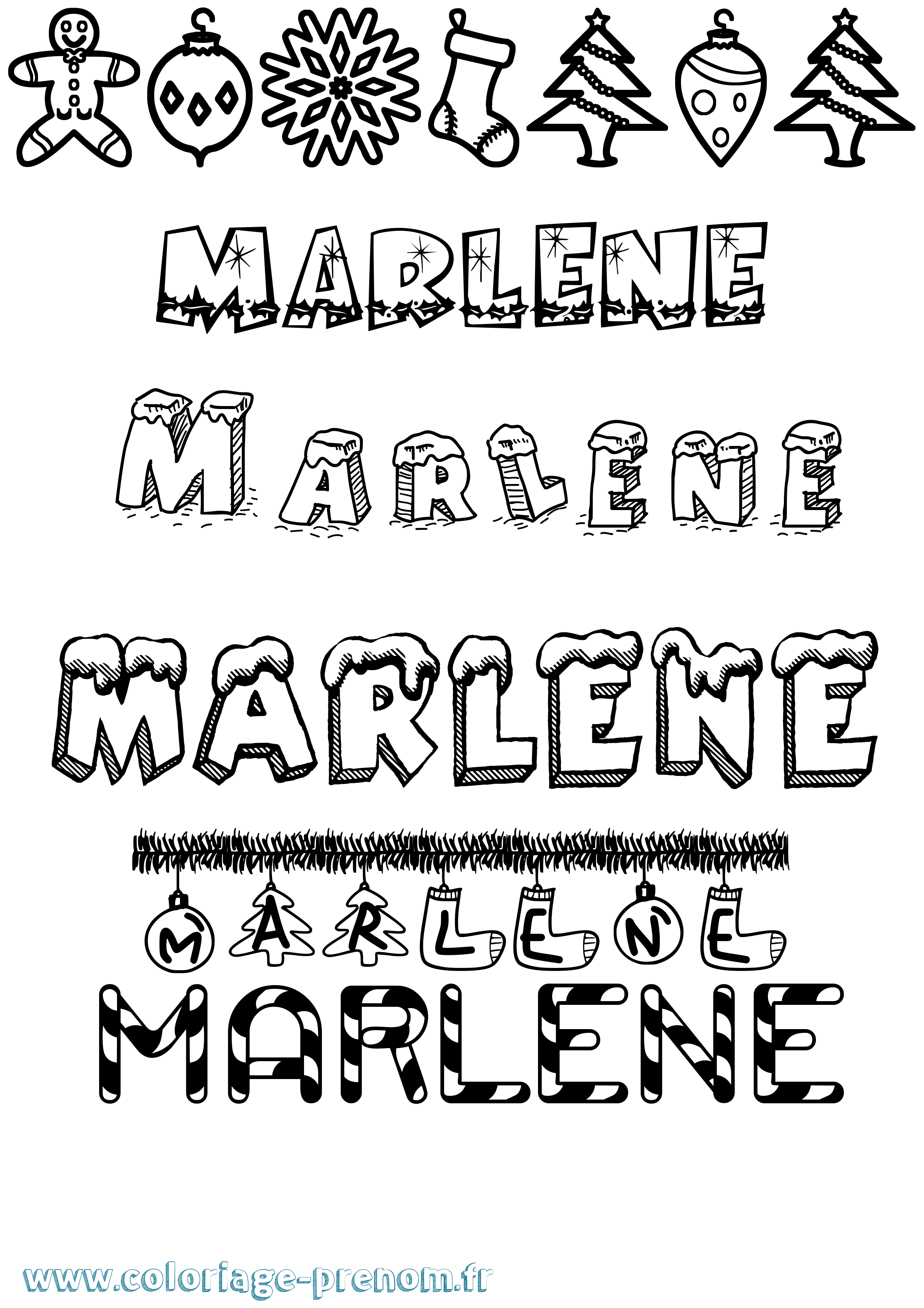 Coloriage Marlene Noël Coloriage prénom Marlene Noël