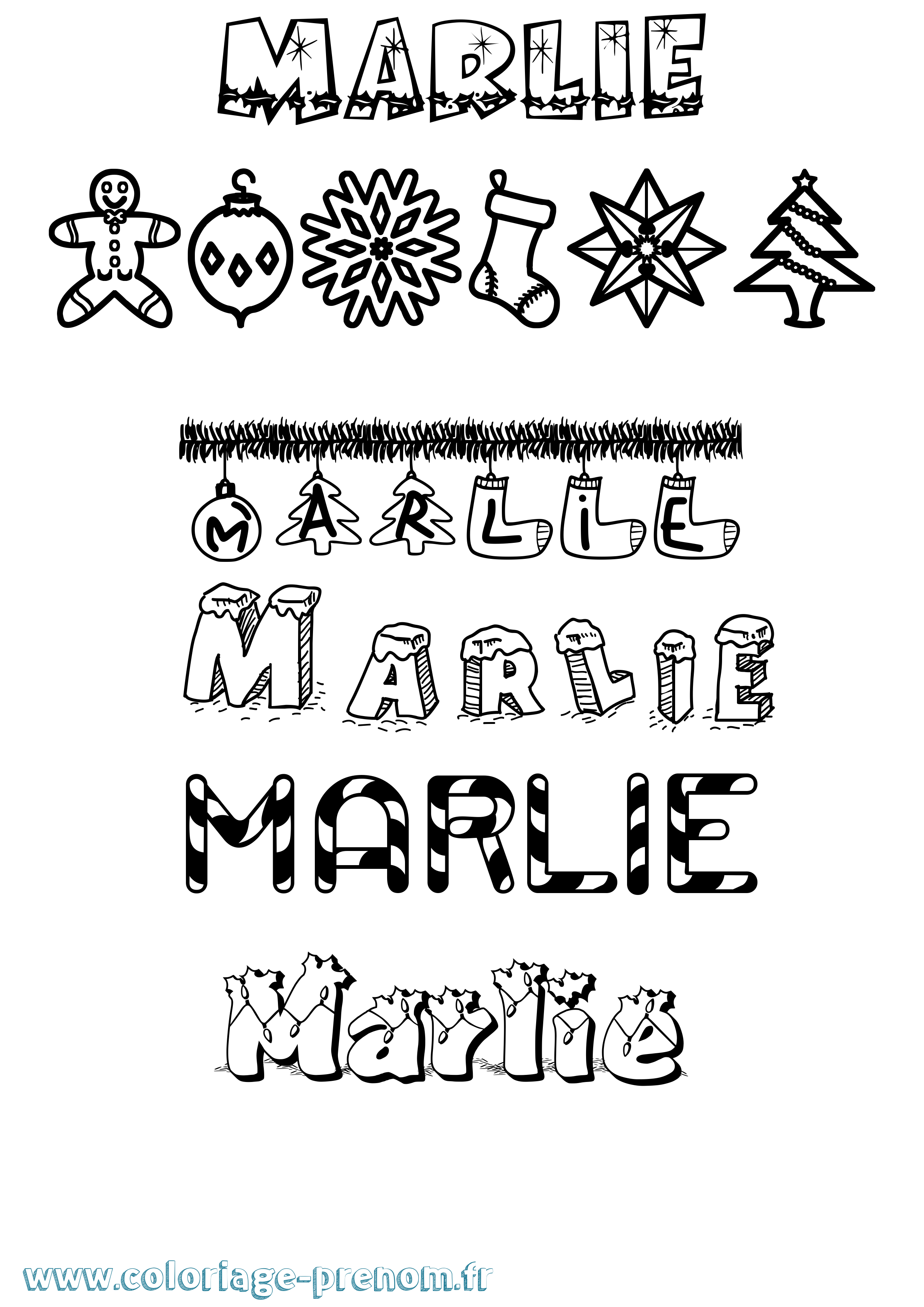 Coloriage Marlie Noël Coloriage prénom Marlie Noël