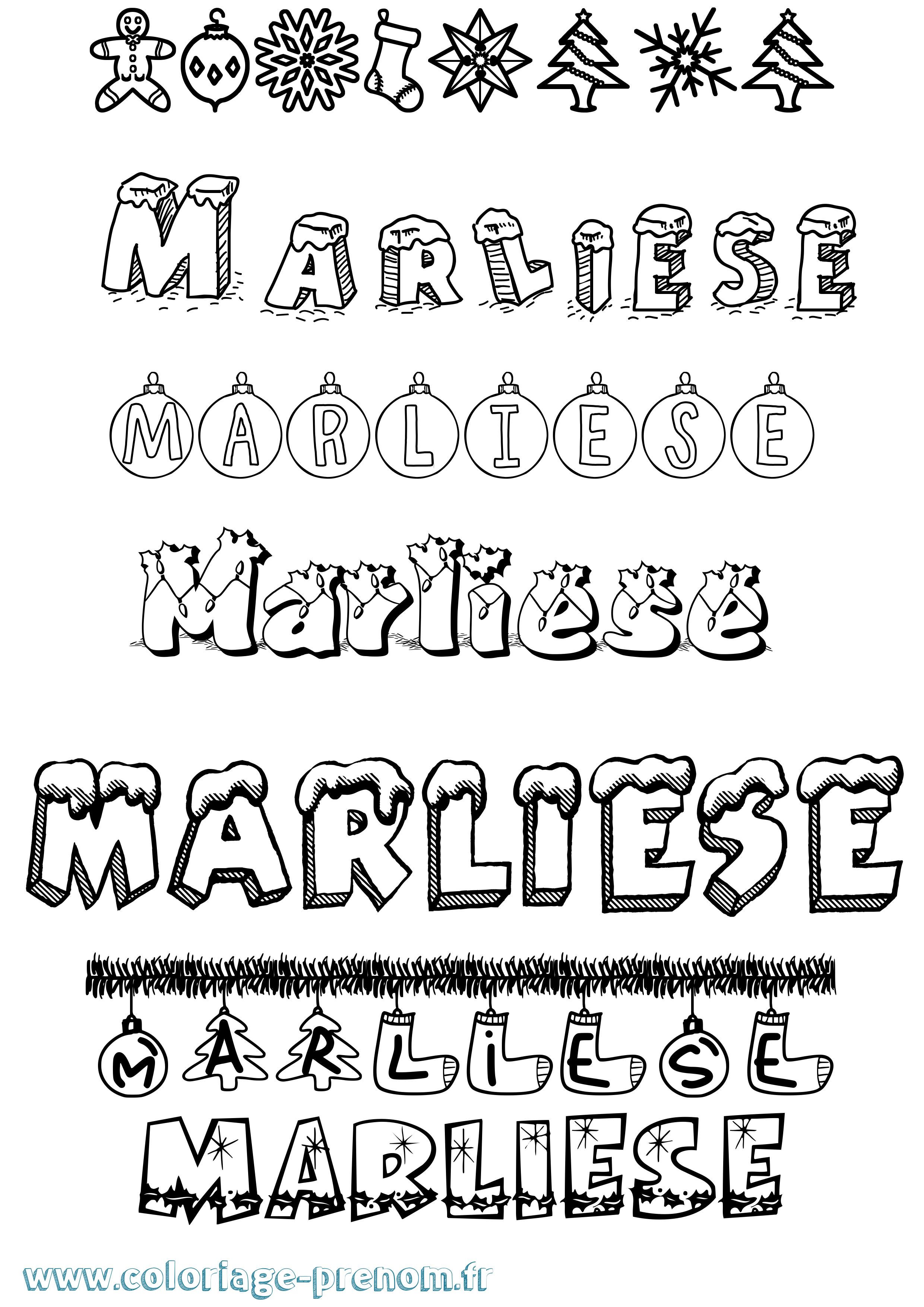 Coloriage Marliese Noël Coloriage prénom Marliese Noël
