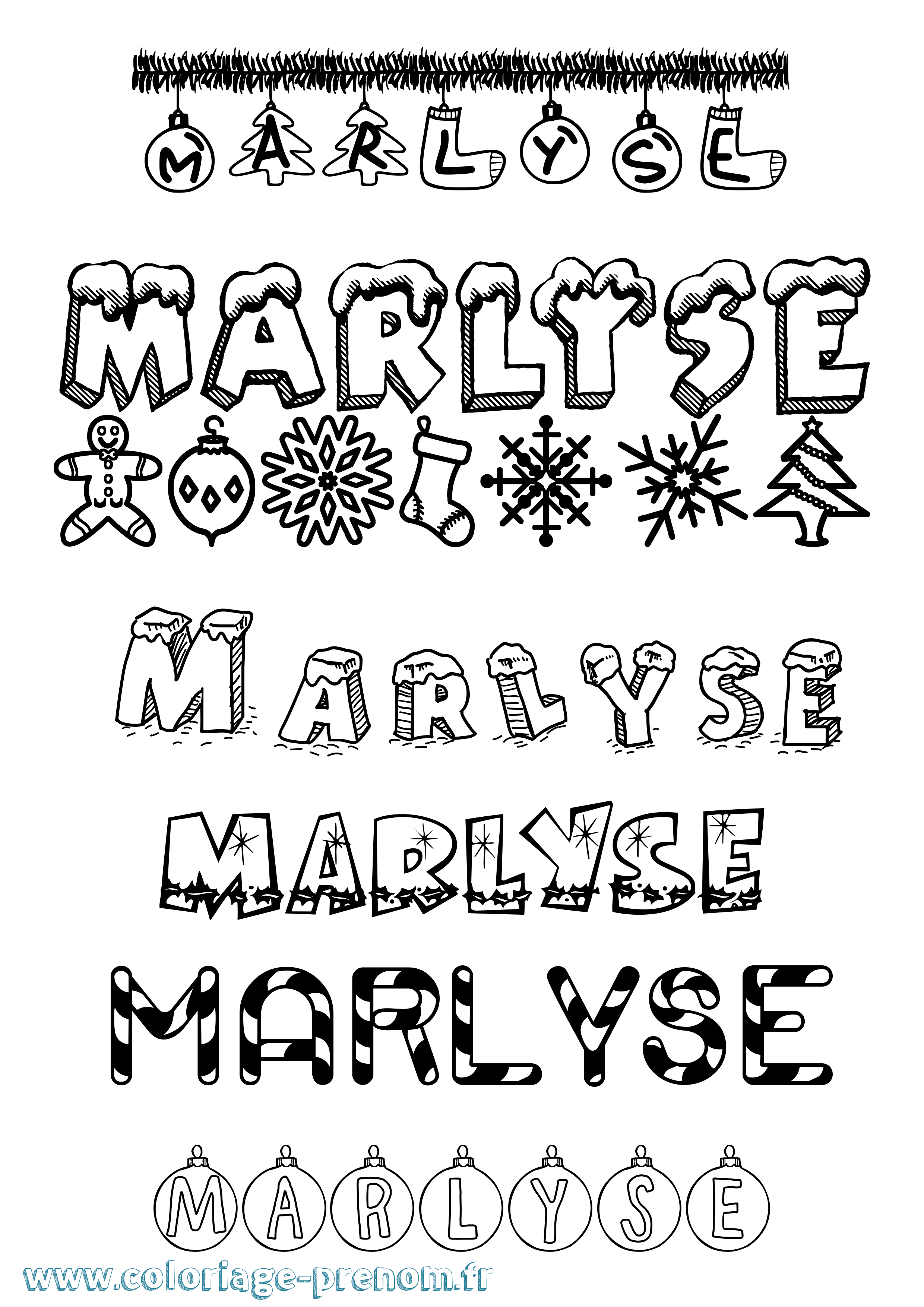 Coloriage Marlyse Noël Coloriage prénom Marlyse Noël