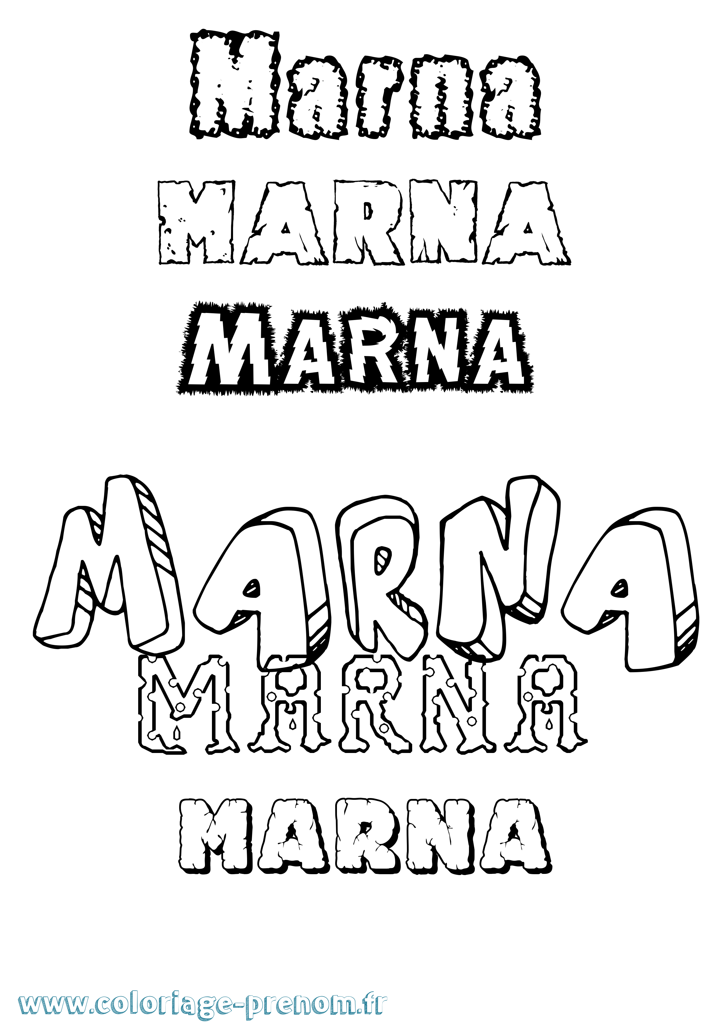 Coloriage Marna Destructuré Coloriage prénom Marna Destructuré